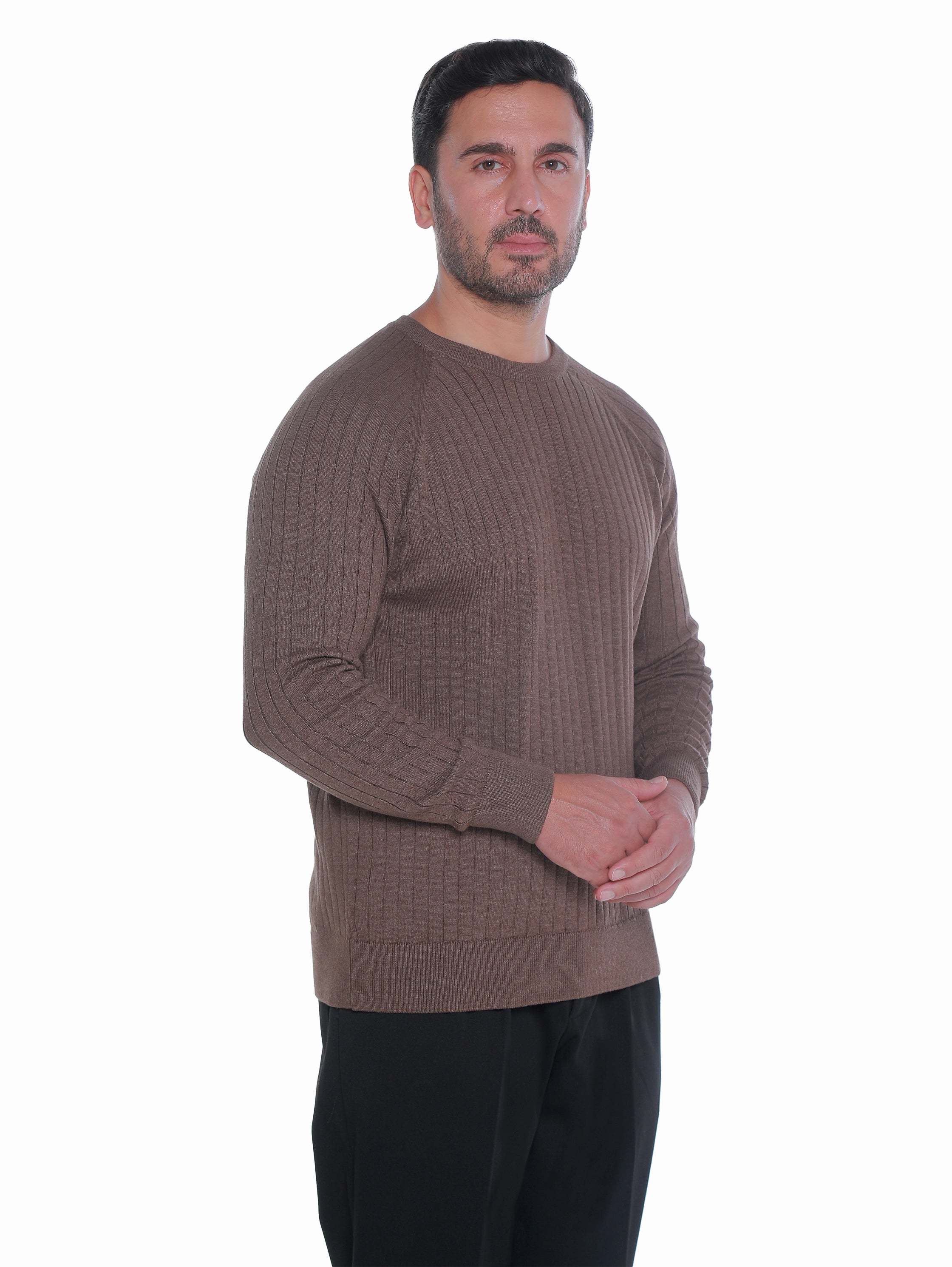 Round Neck Brown Pullover