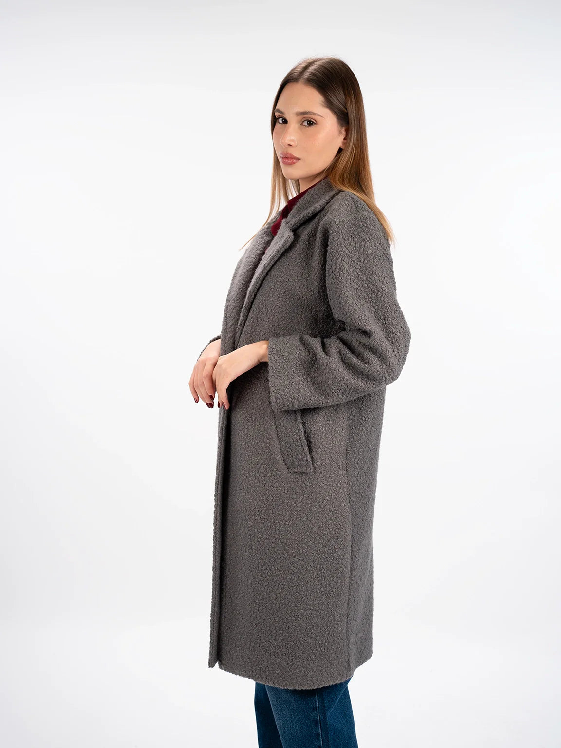 Fluffy Warm Long Dark Grey Coat