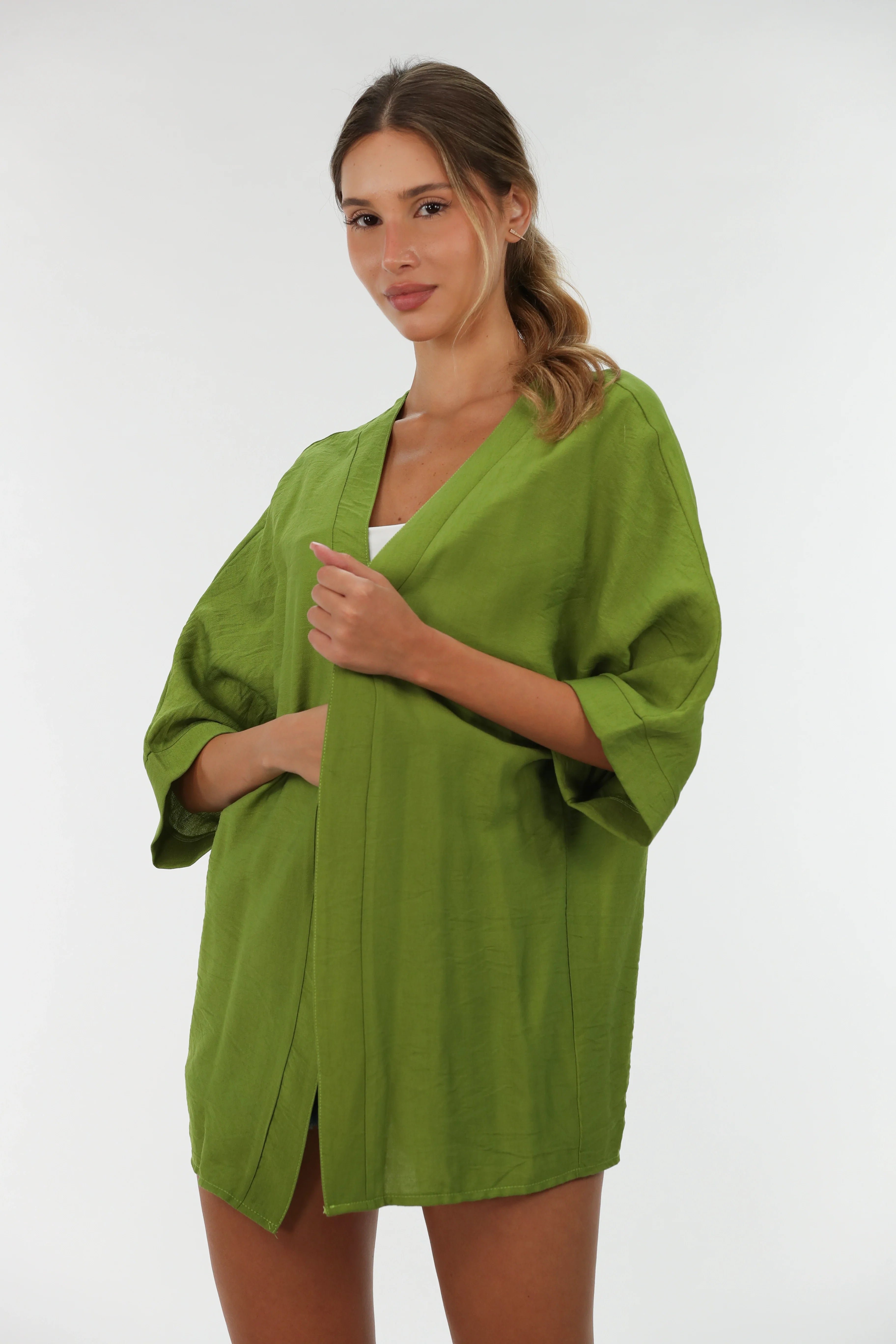 Light Green Drop Shoulder Linen Cardigan