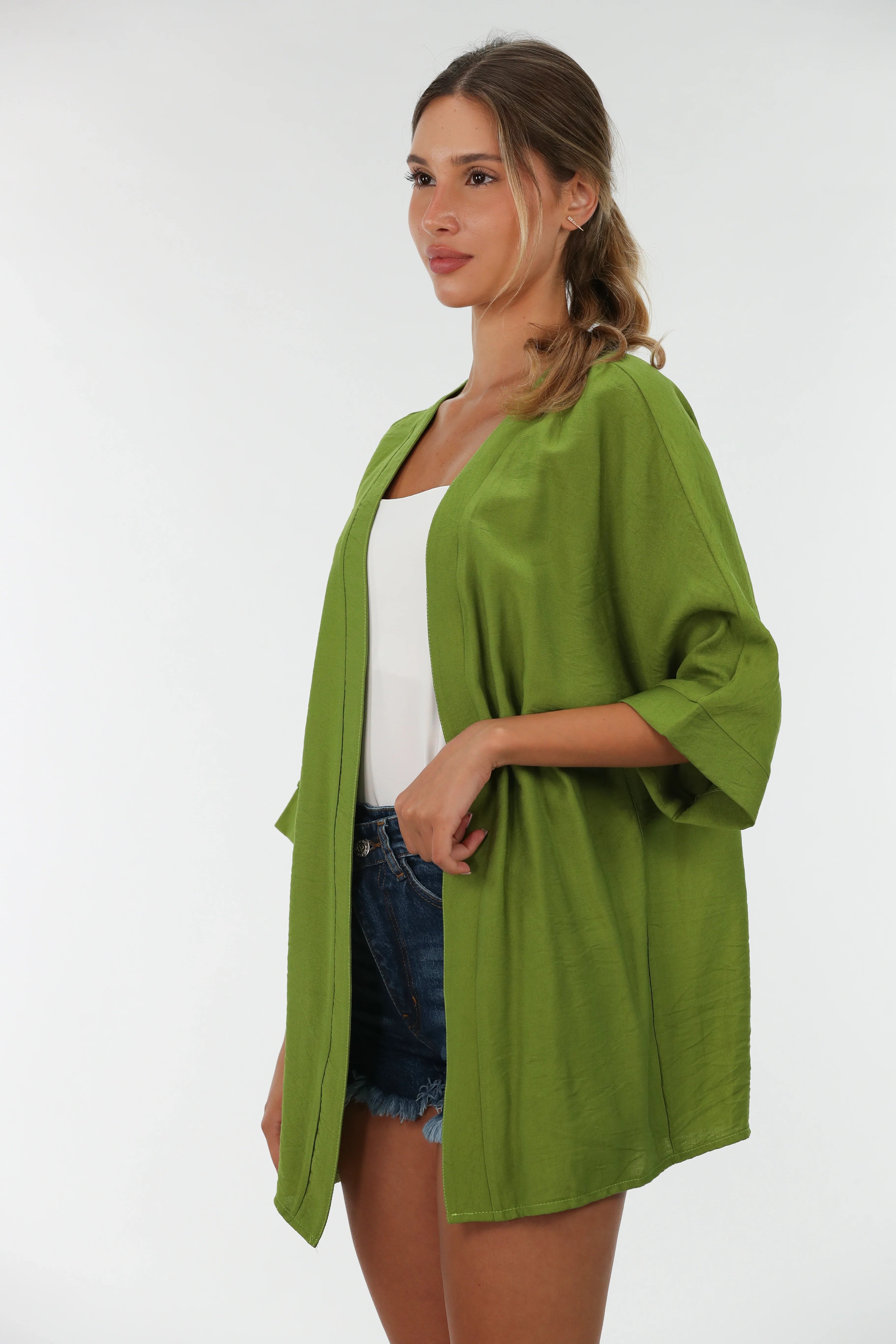 Light Green Drop Shoulder Linen Cardigan