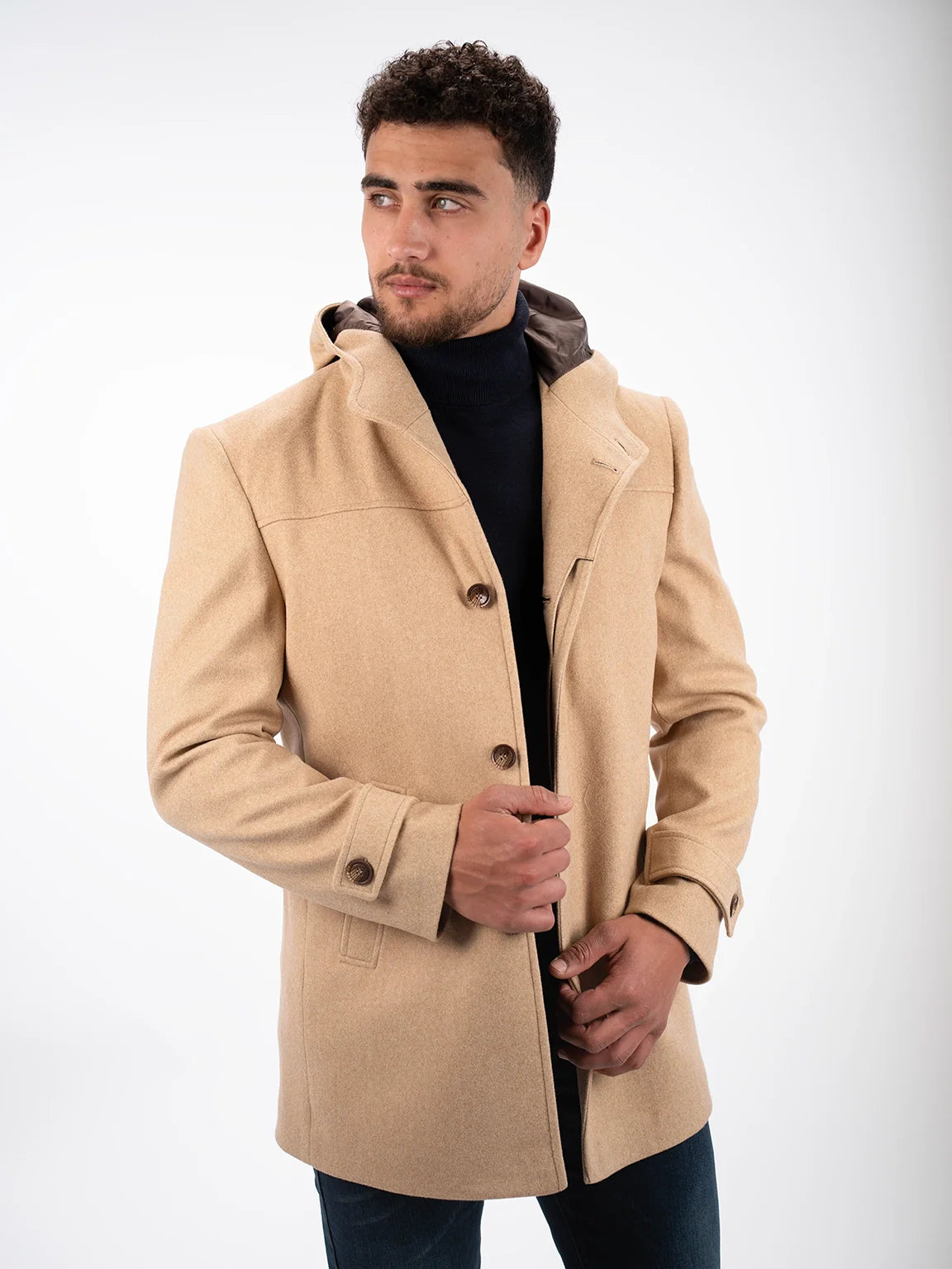 Beige Hooded Coat