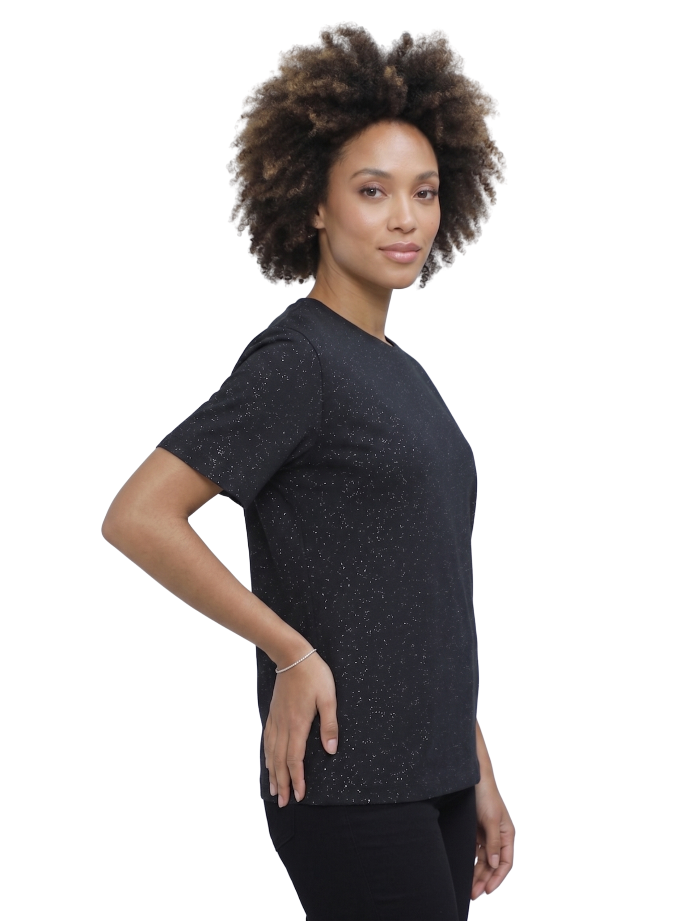 Black T-Shirt With All-Over Front Strass