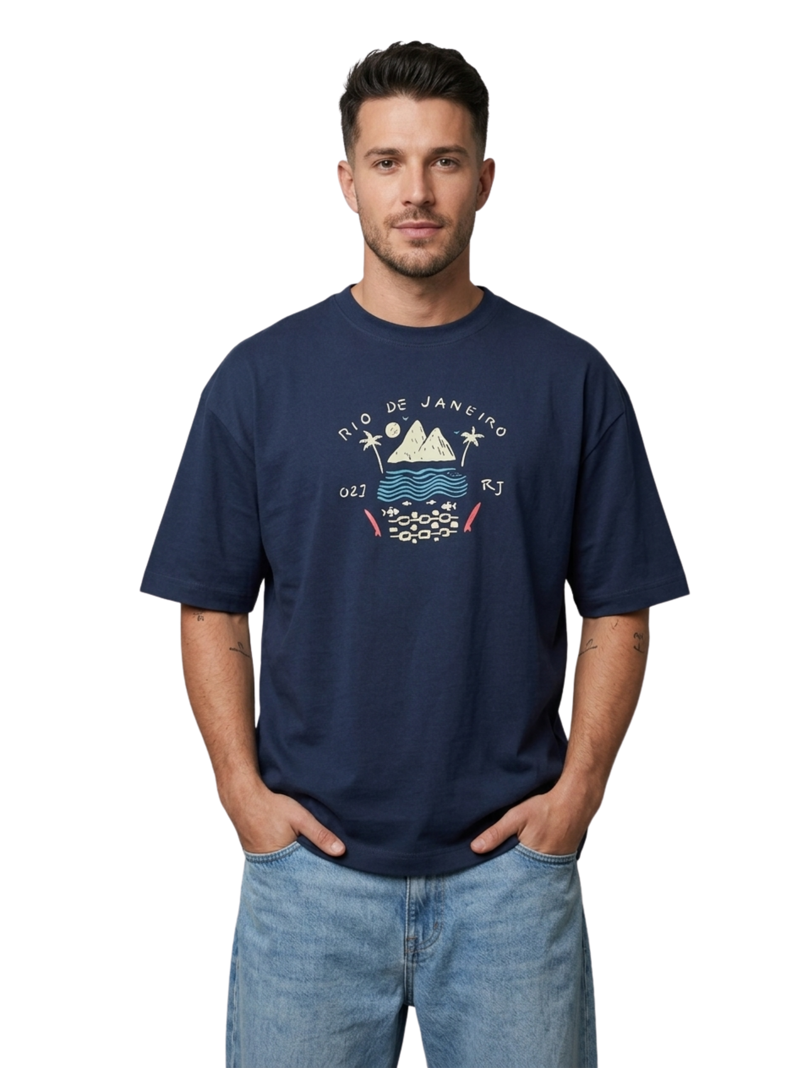 Oversized Navy Short -Sleeved T-Shirt
