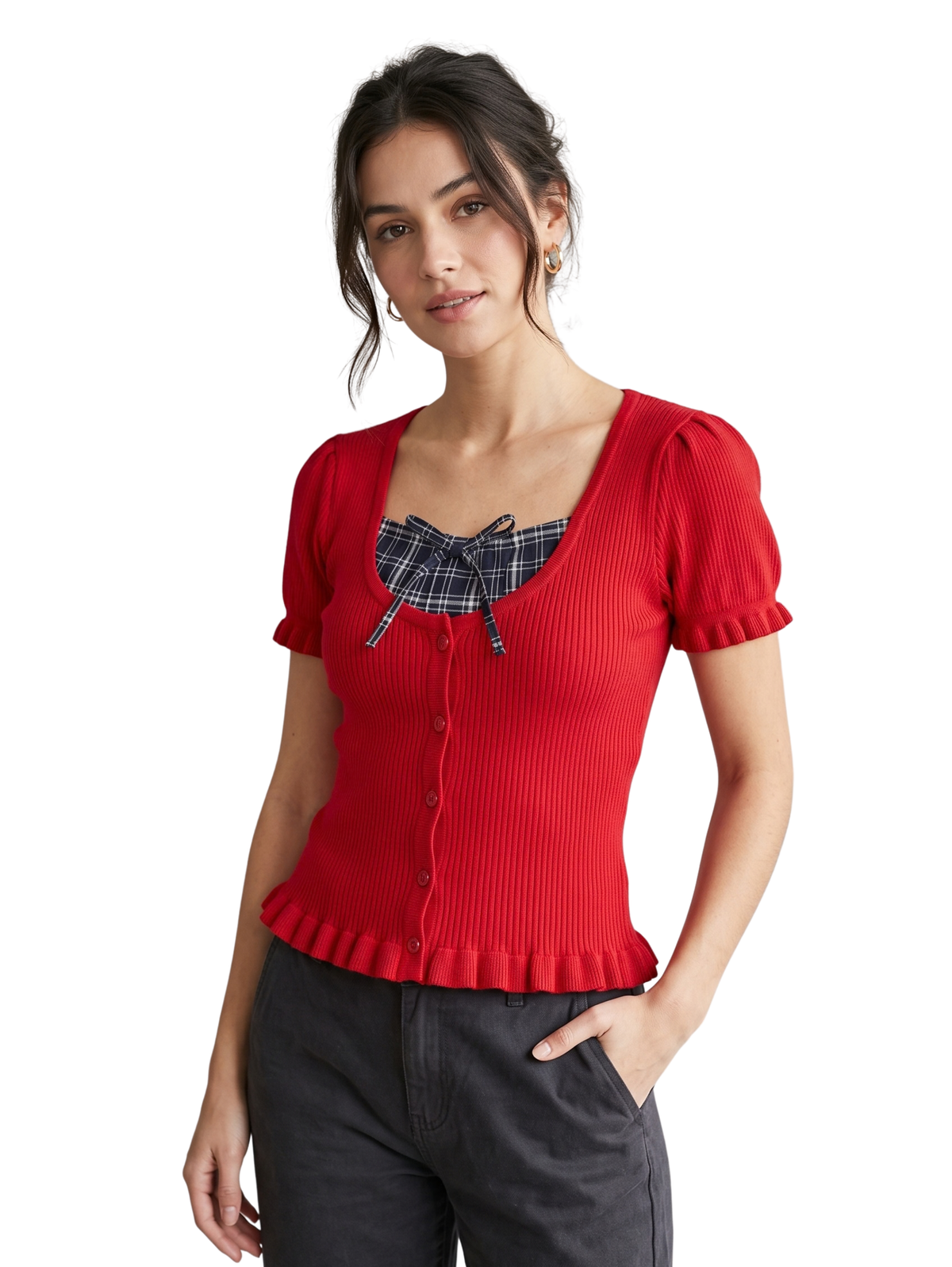 Red Scoop Neckline Pullover