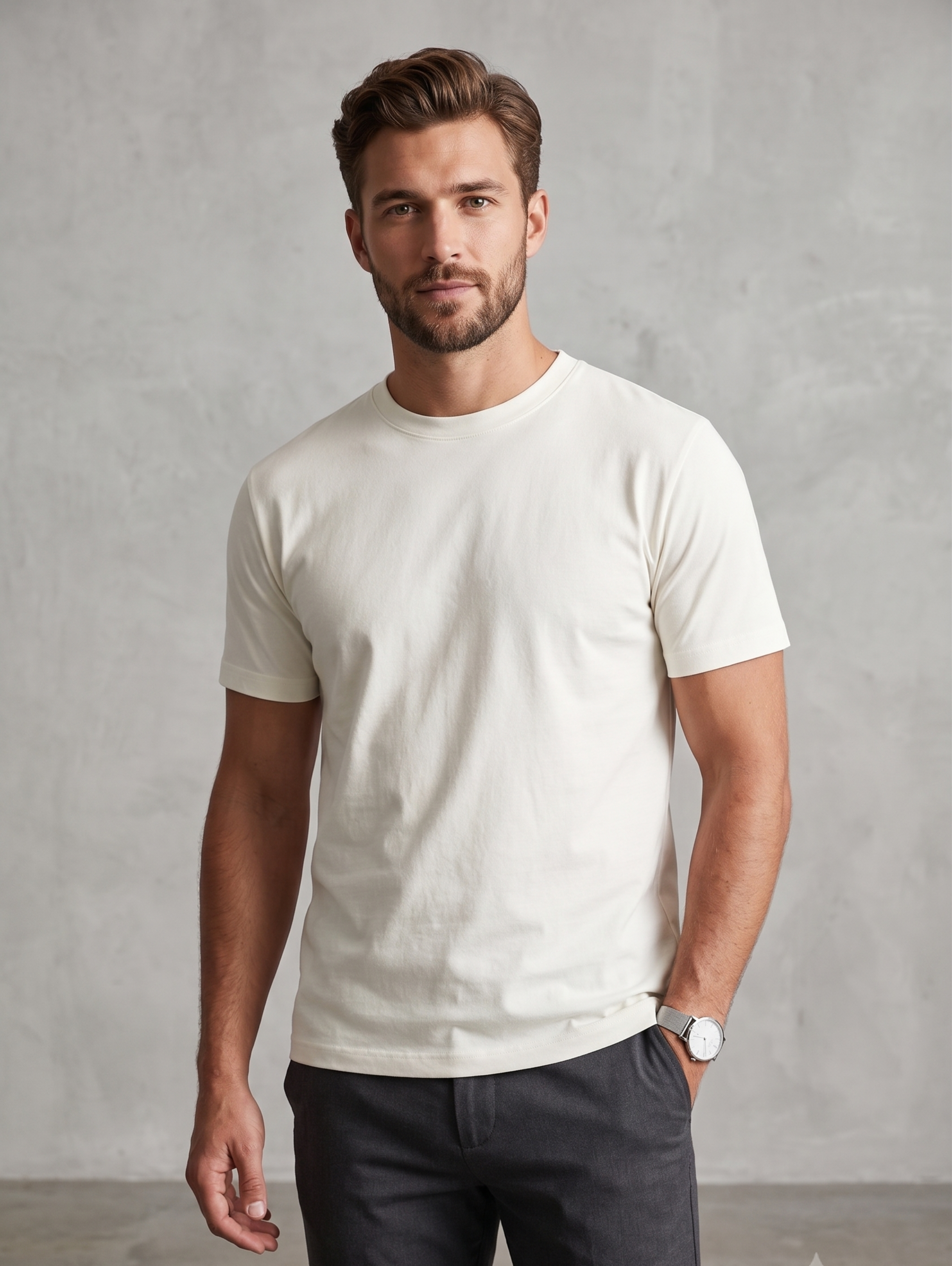 White Regular Fit T-Shirt With Round Neck Line