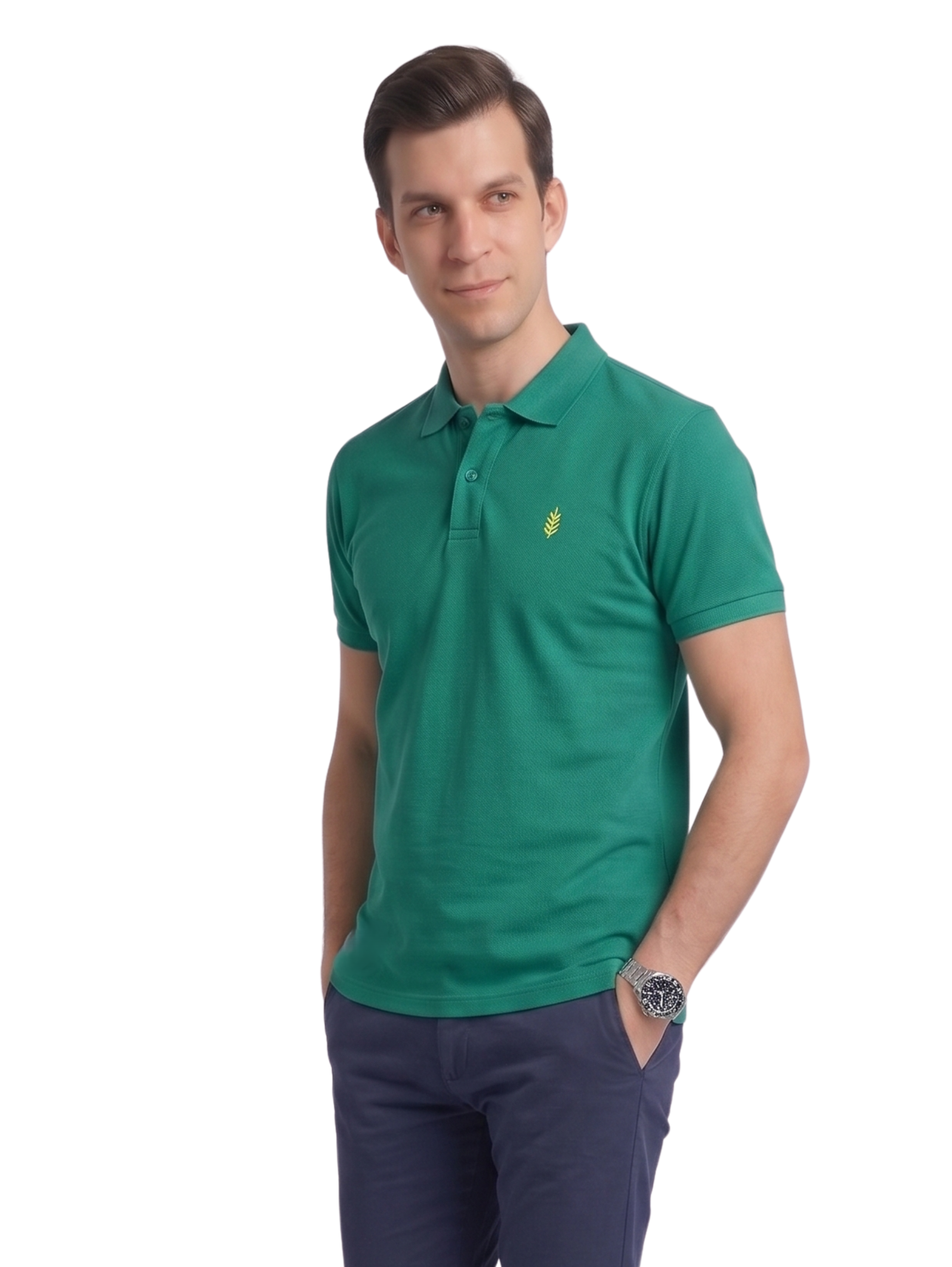 Green Short Sleeved Polo With Two Button To Close