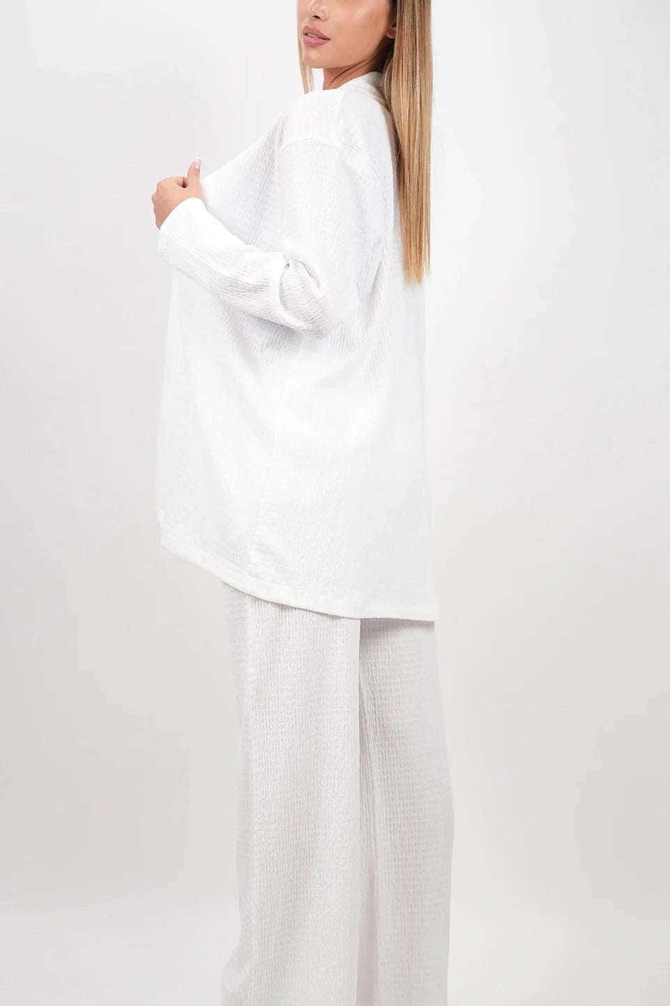 Long Sleeved White Linen Set