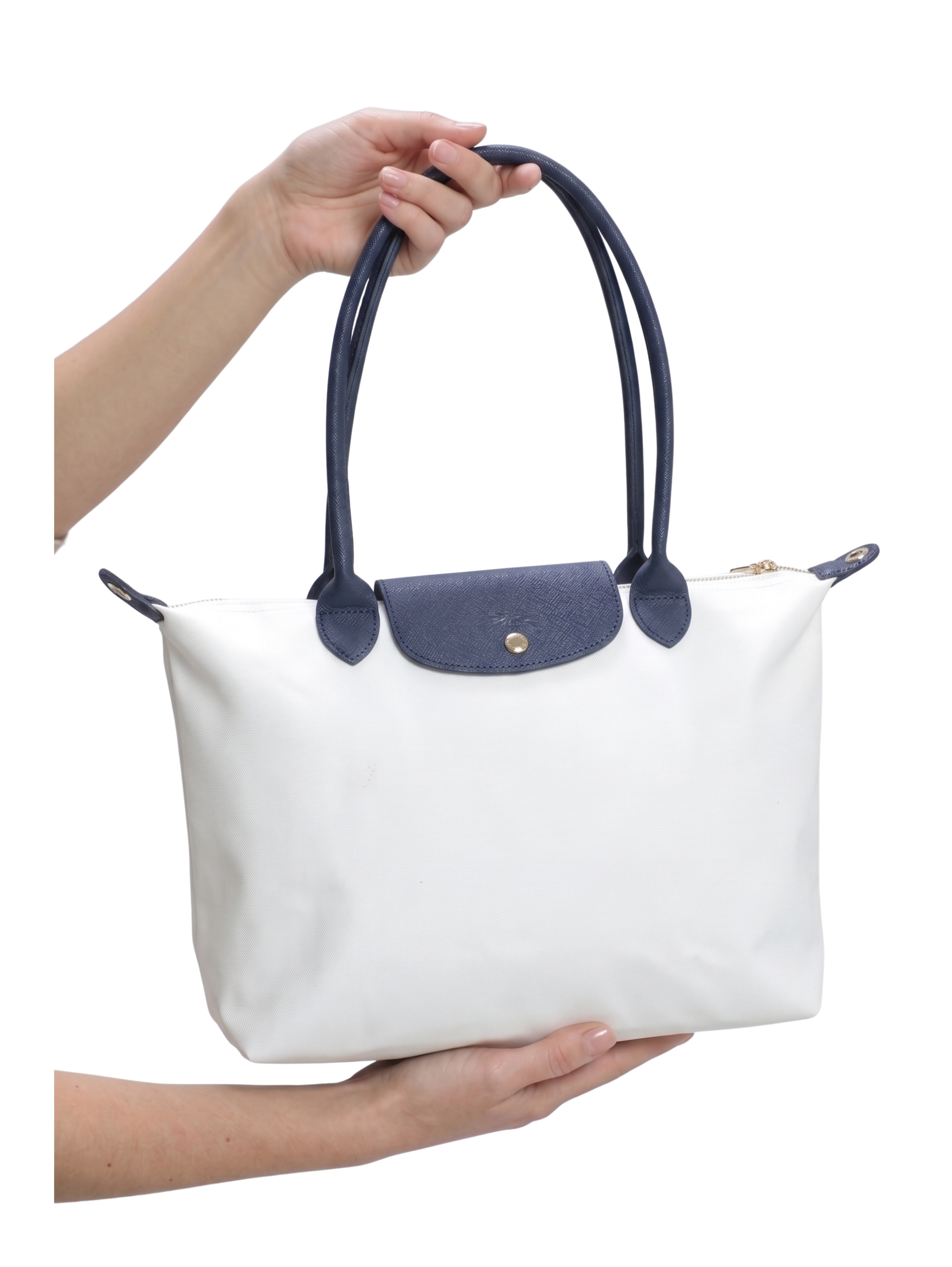 White Navy Large Shoulder Tote Bag With Zipper