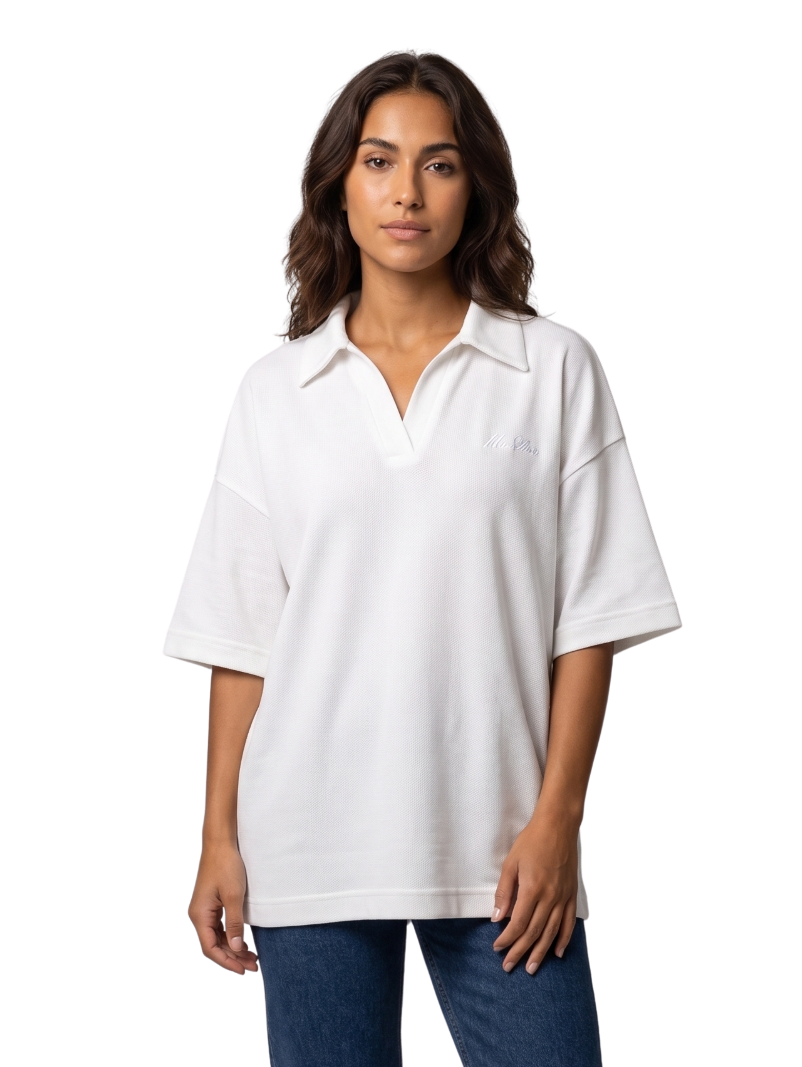 White Over-Sized Polo T-Shirt With Small Chest Design