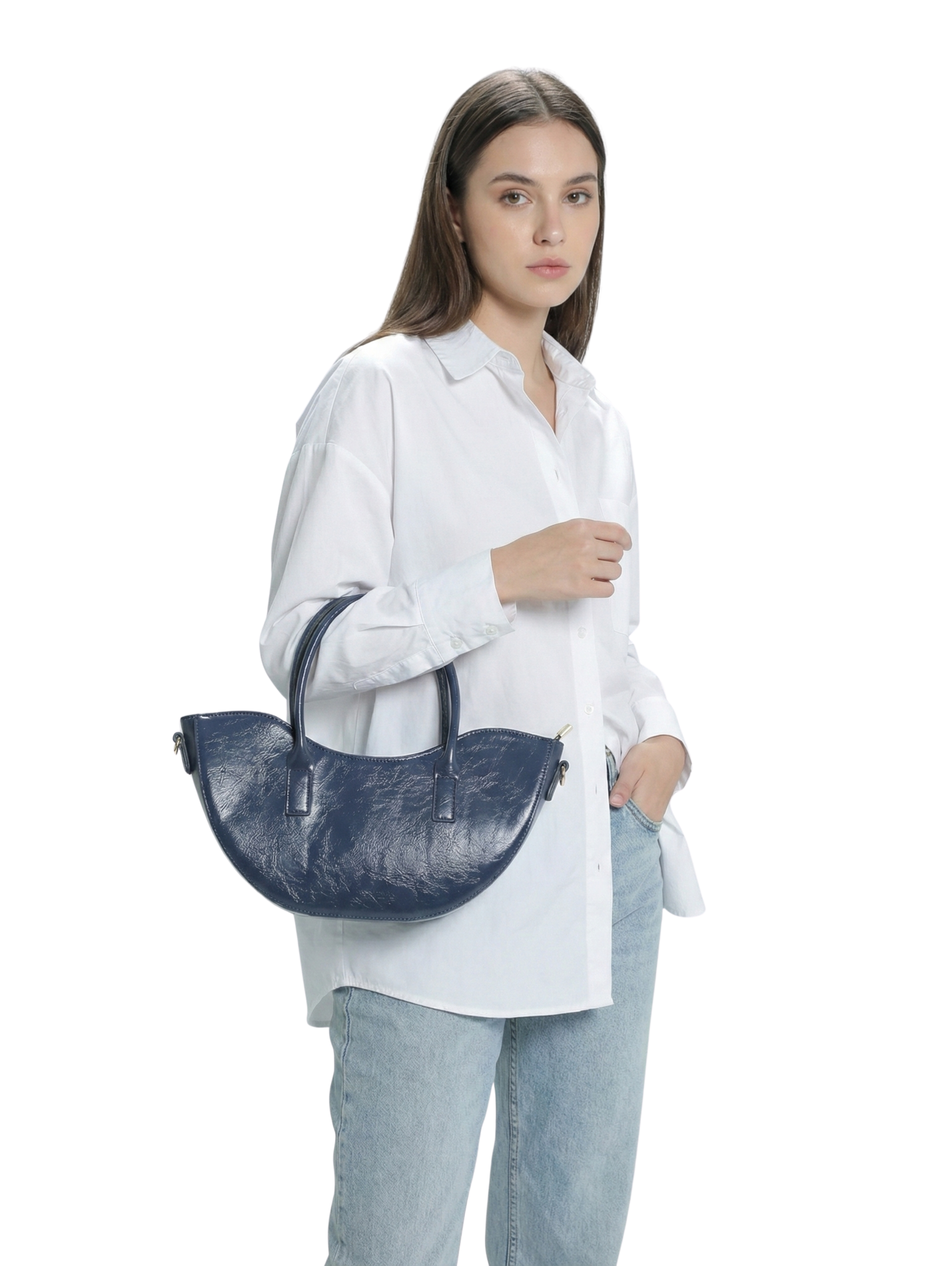 Navy Half Moon Shape with Handle Strap