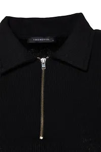 Trendyol Black Zippered Stretchy Blouse