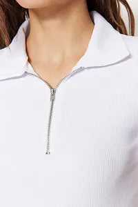 Trendyol White Zippered Stretchy Blouse