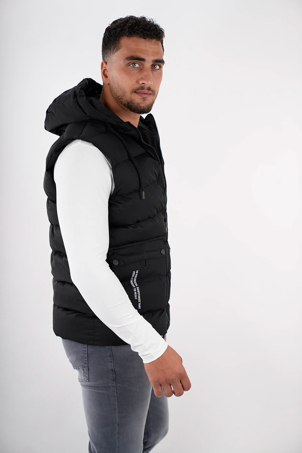 Casual Black Vest Puffer With Hood