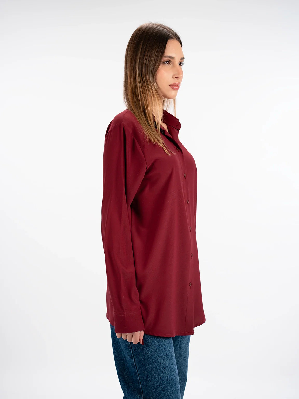 Long Sleeved Wine Shirt With Button To Close