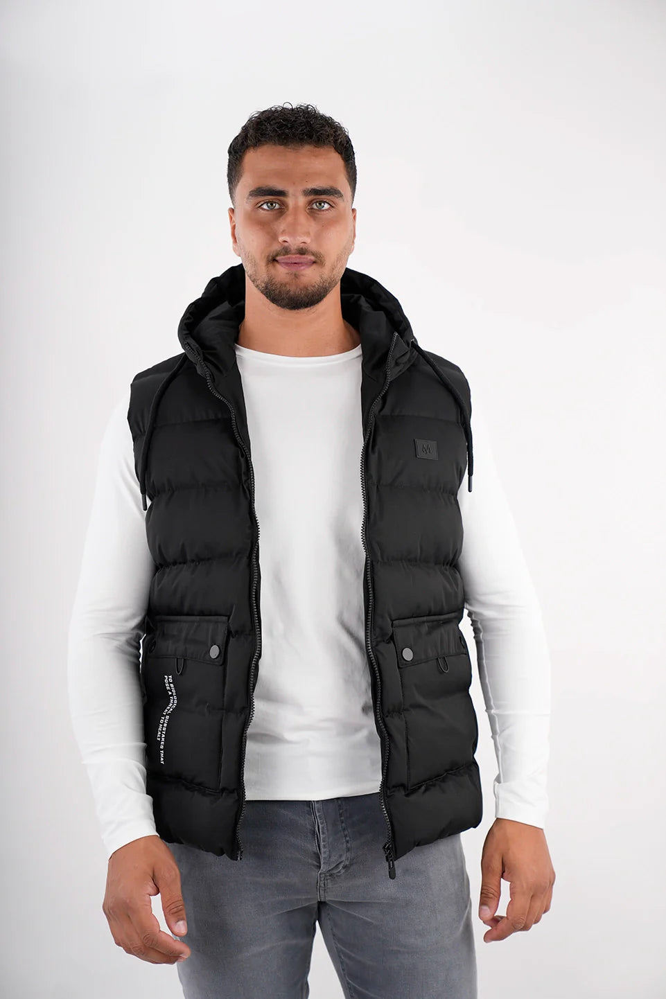 Casual Black Vest Puffer With Hood