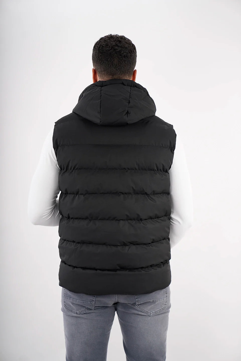 Casual Black Vest Puffer With Hood