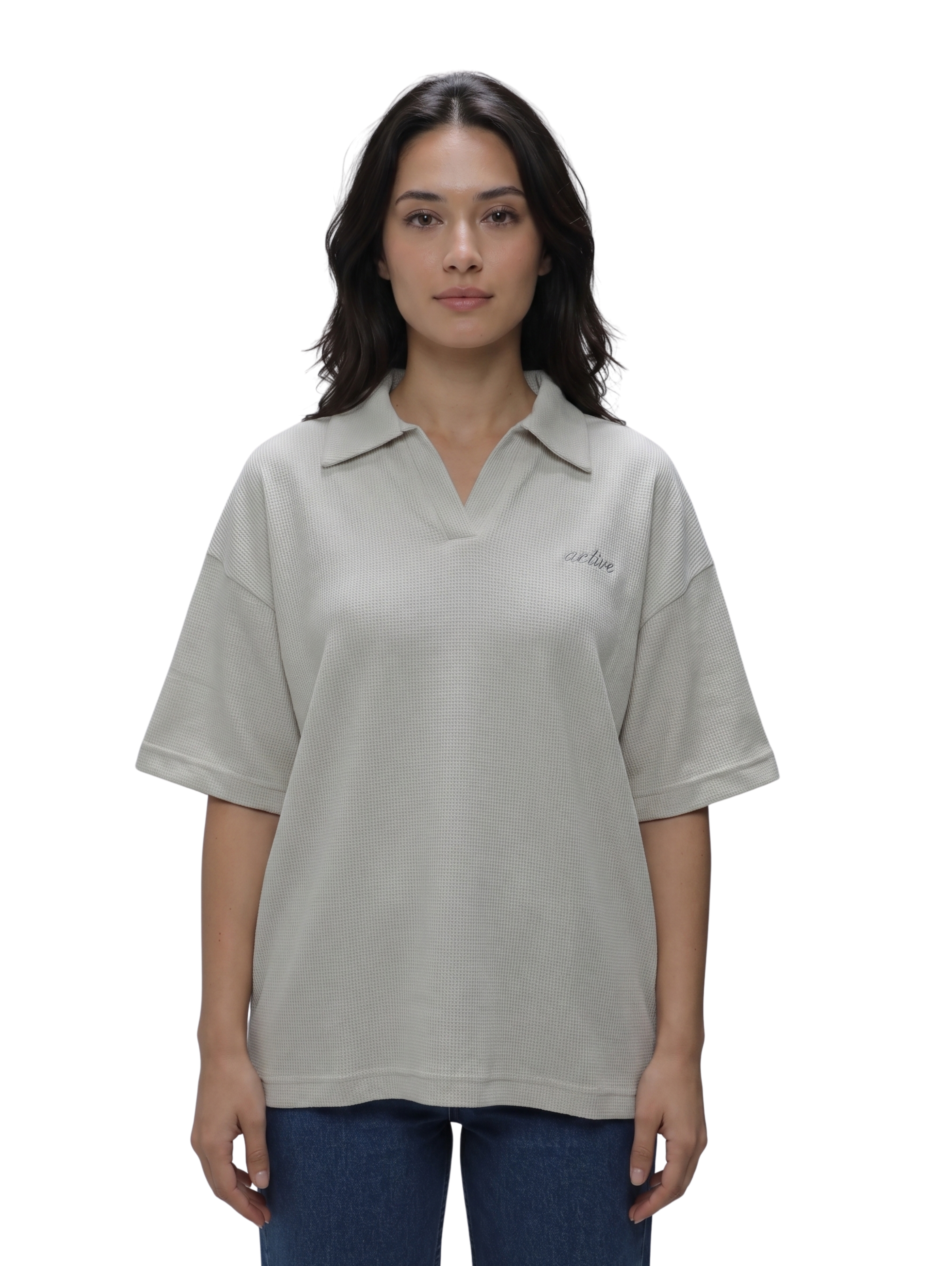 Grey Over-Sized Polo T-Shirt With Small Chest Design