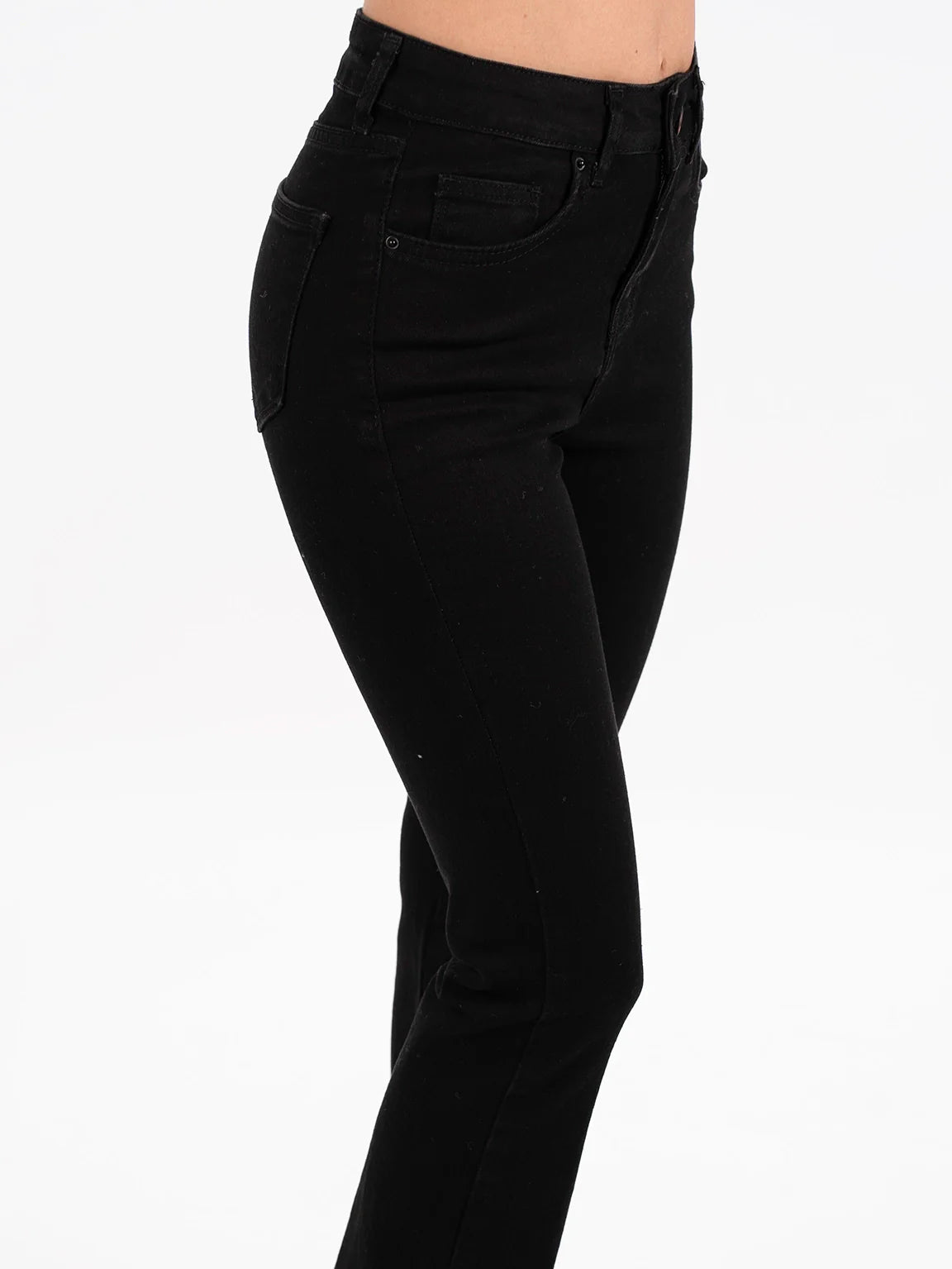 Black Flare Jeans With Zipper & Button To Close