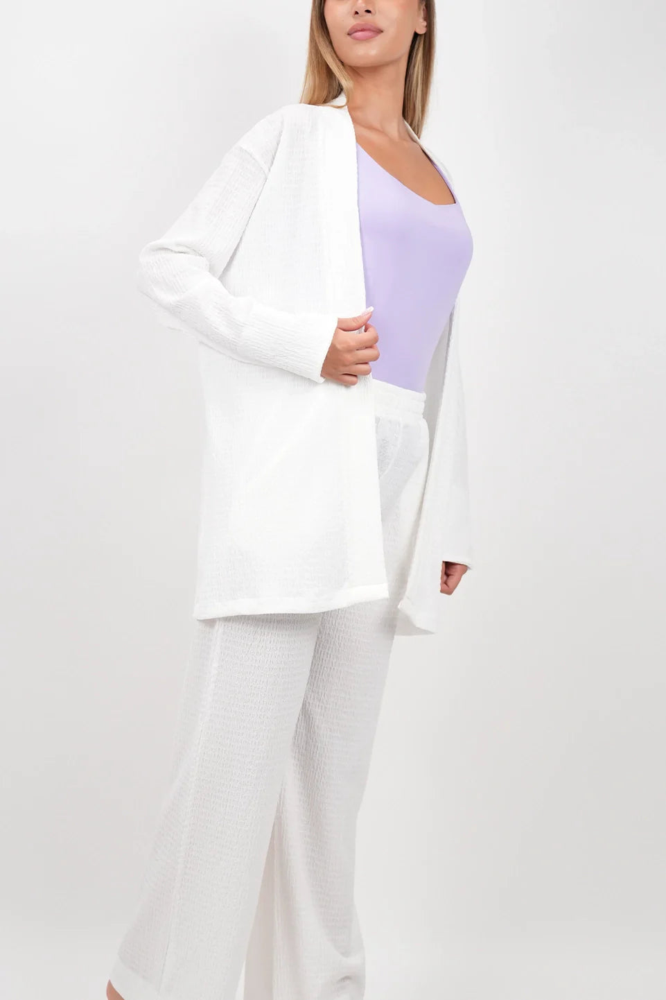 Long Sleeved White Linen Set