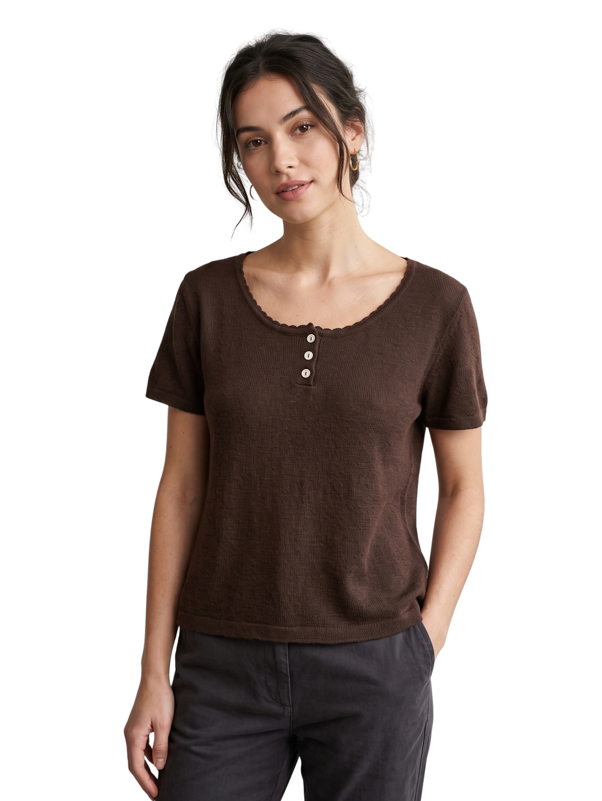 Brown Short-Sleeved Pullover