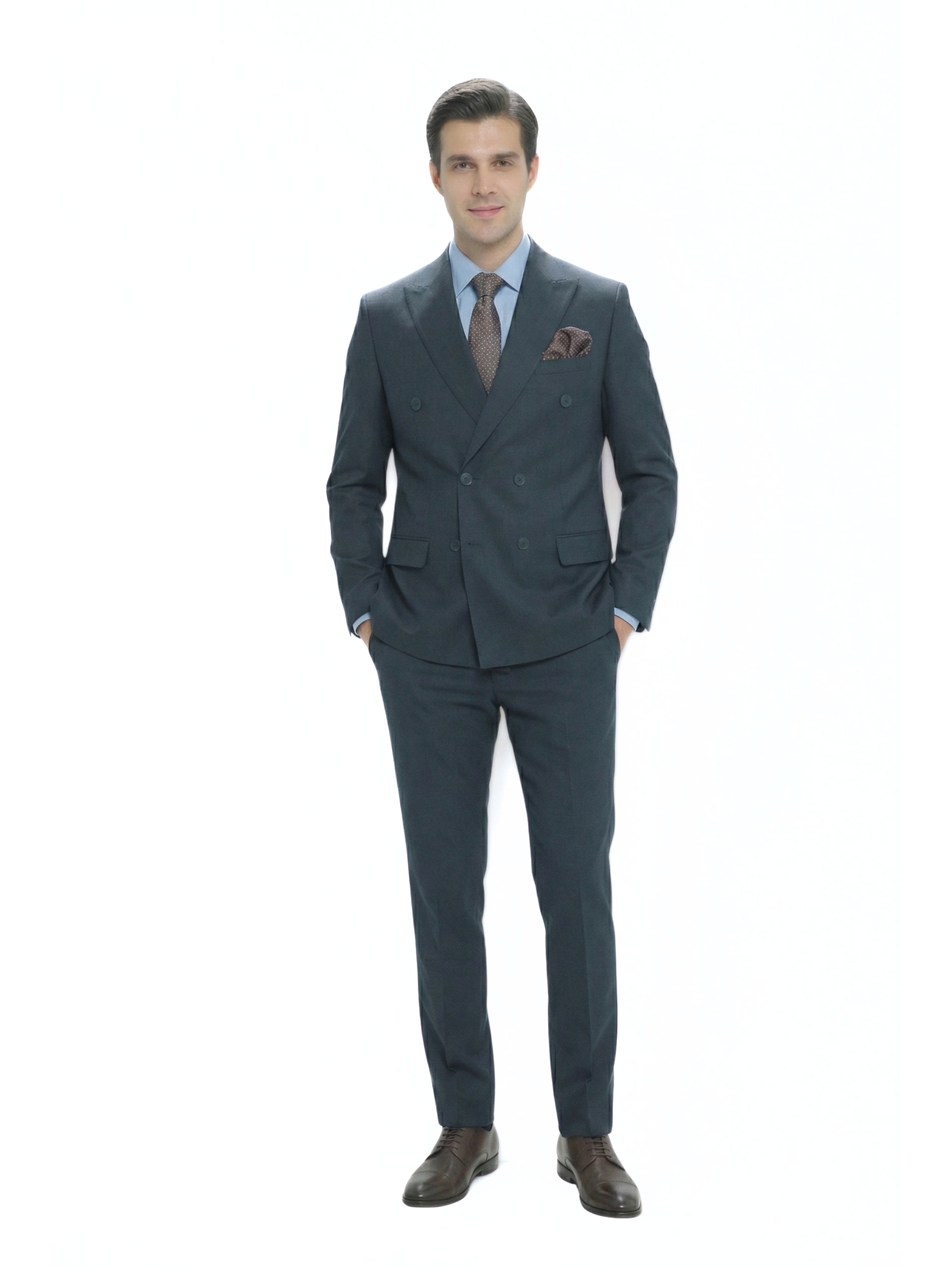 Classic Business Double-breasted Navy Suit
