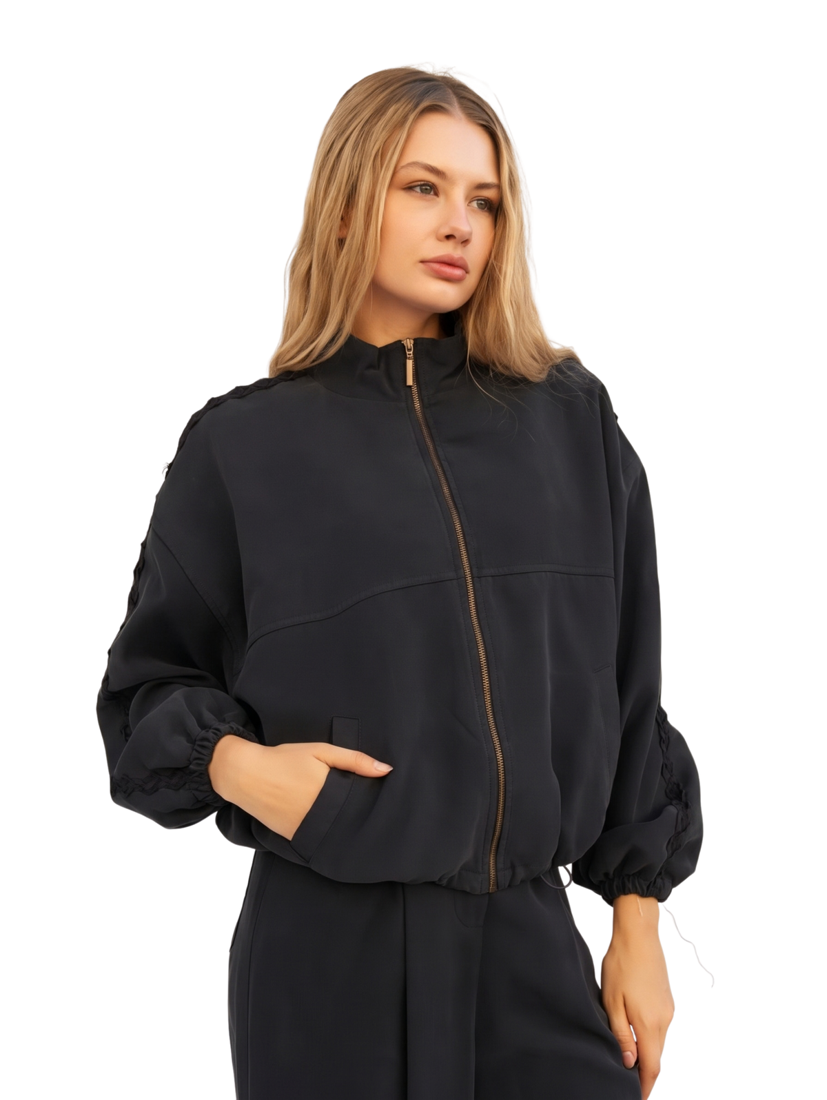 Black Relaxed-Fit Lightweight Zip Jacket