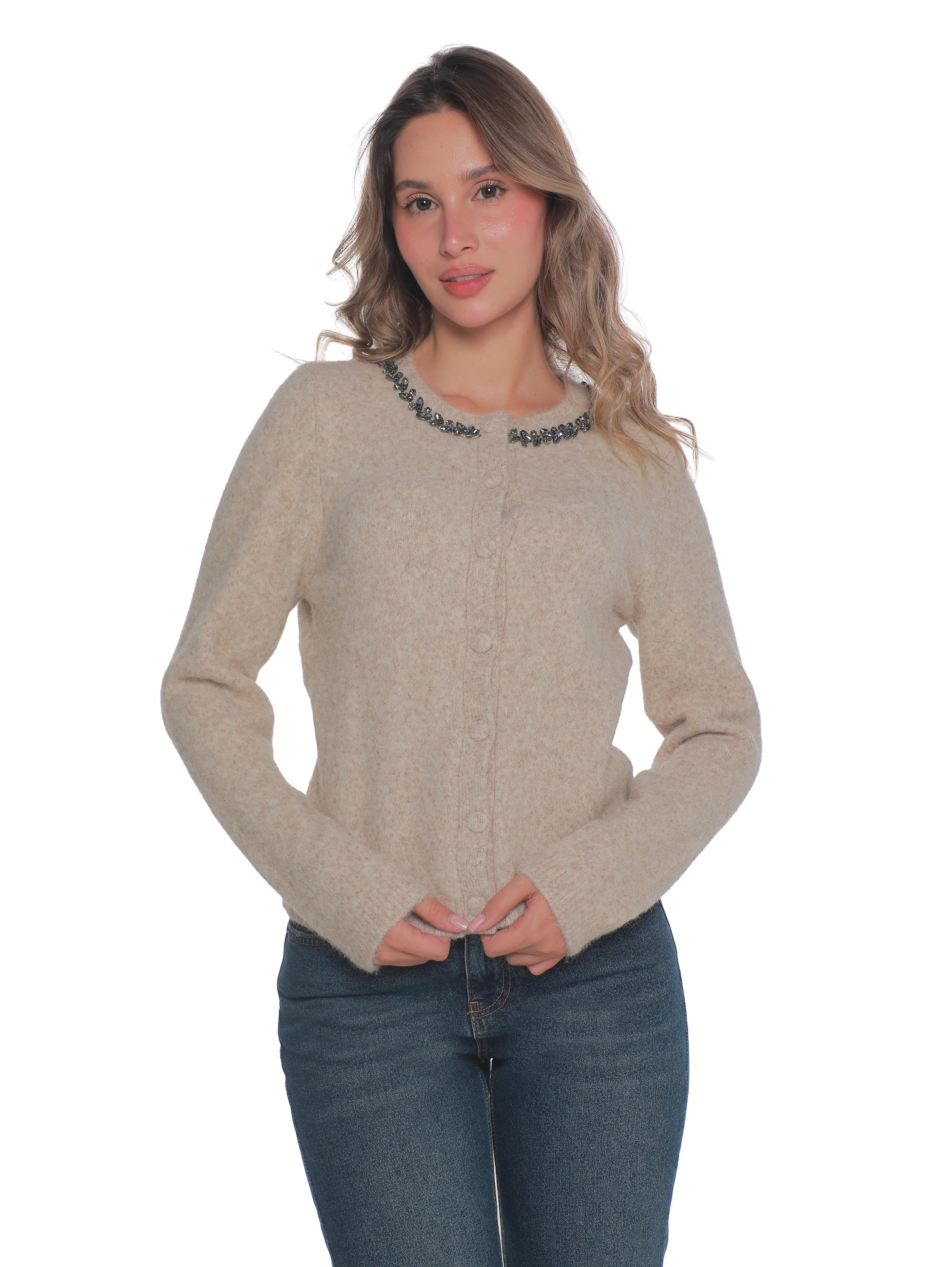 Beige Pullover With Collar Design