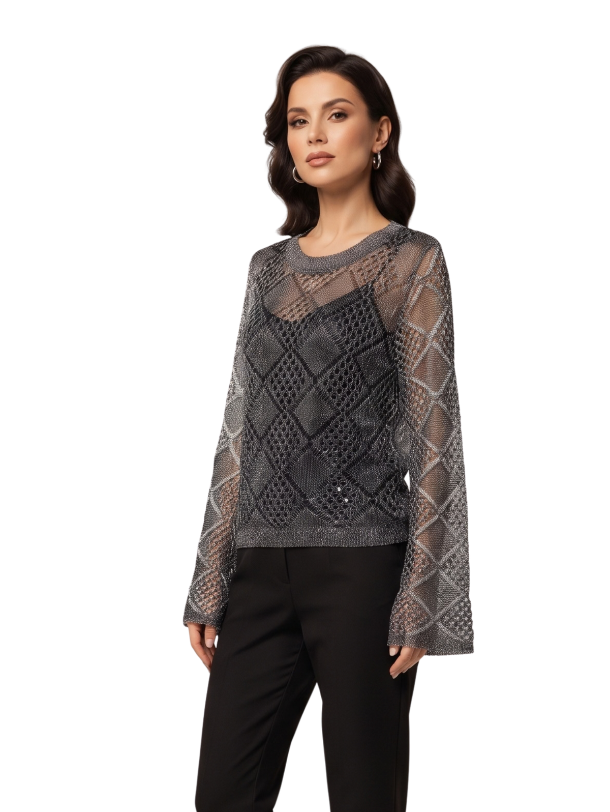 D.Grey Pointelle Crewneck Pullover