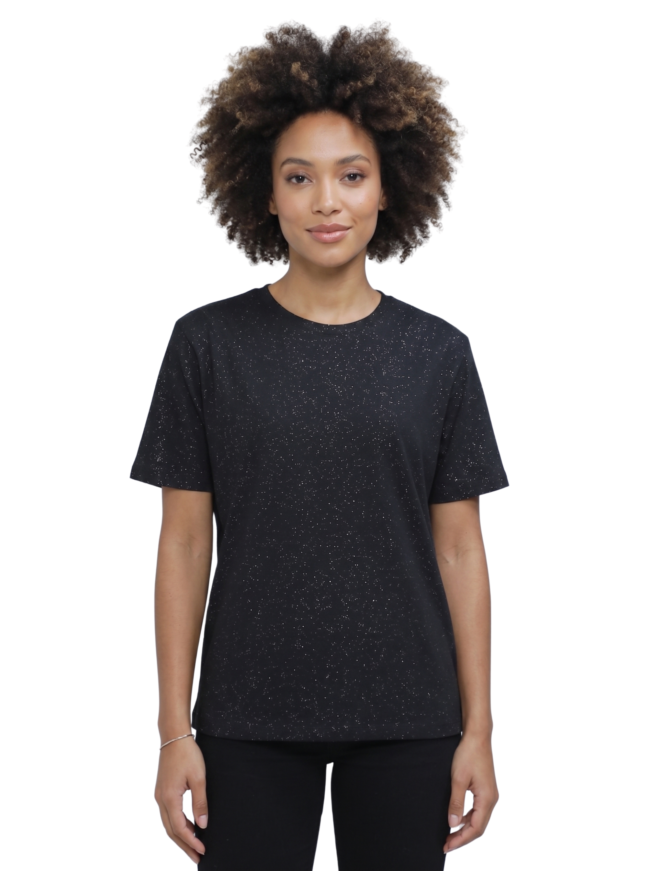 Black T-Shirt With All-Over Front Strass