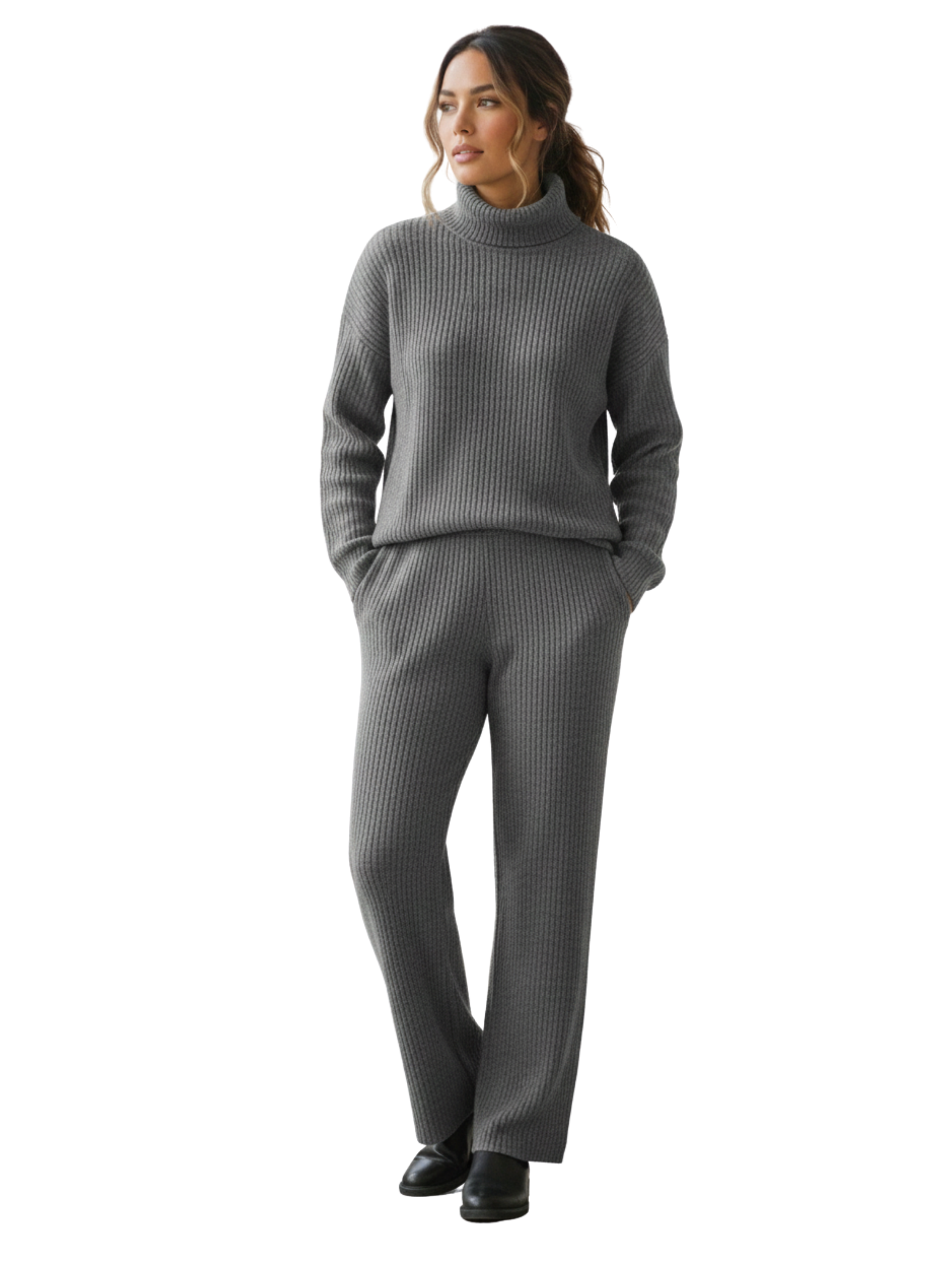 High Neck Ribbed Antra Sweater With Pant