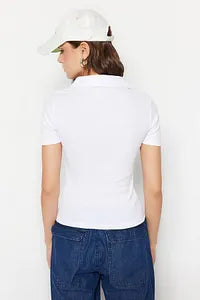 Trendyol White Zippered Stretchy Blouse