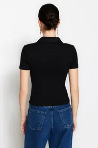 Trendyol Black Zippered Stretchy Blouse