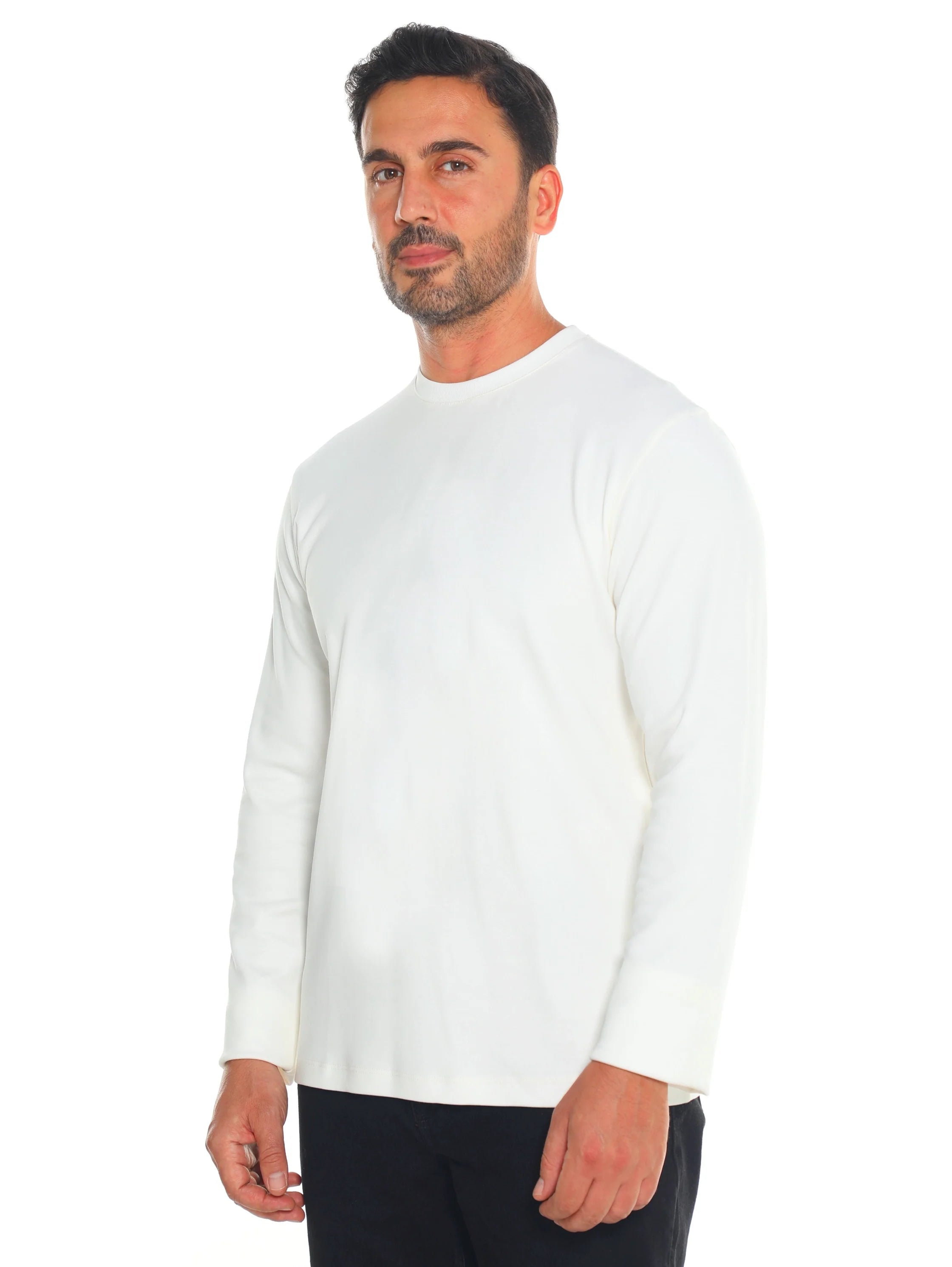Frappoli Off white Long Sleeve Basic Round Neck T-shirt