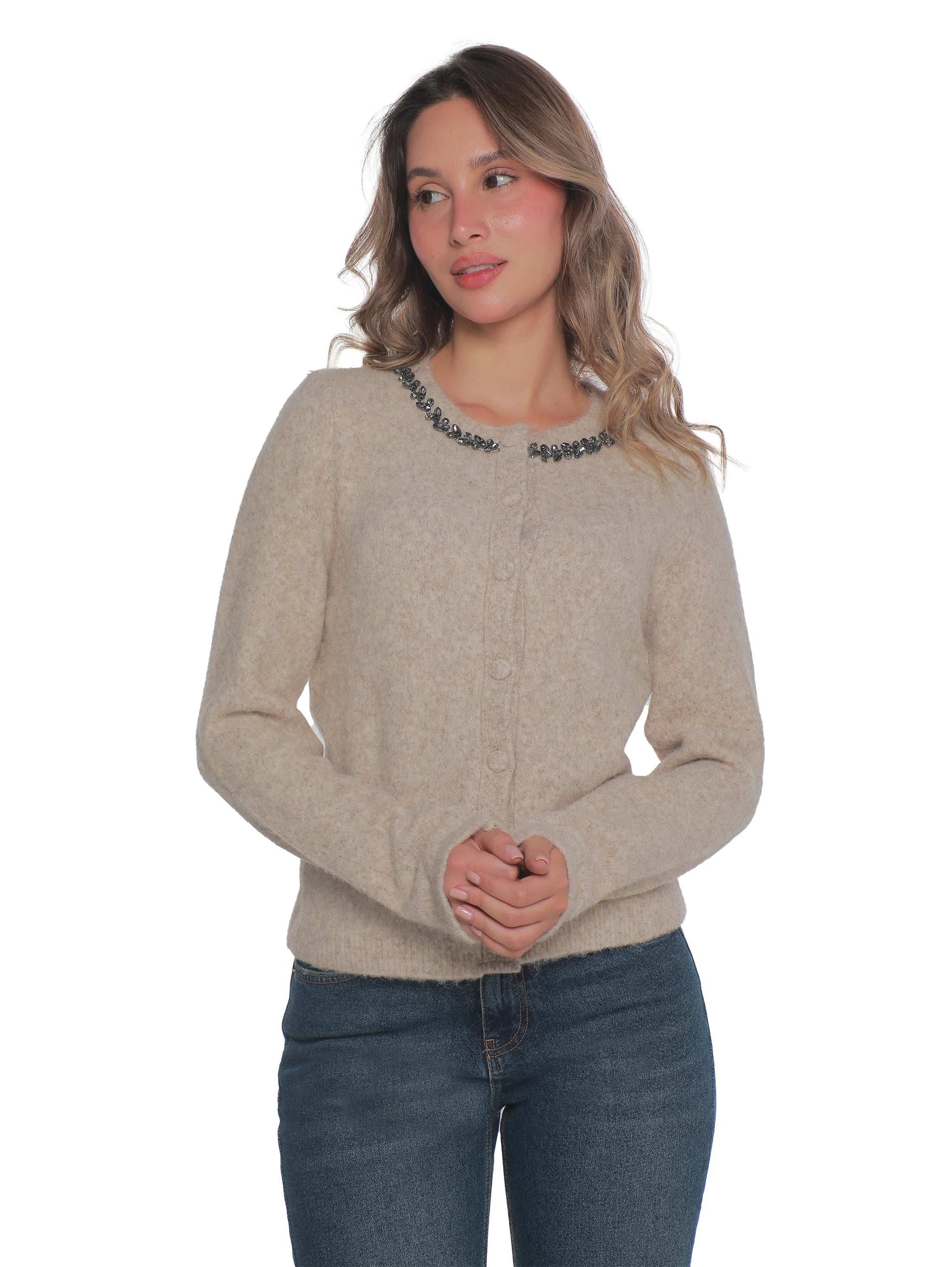 Beige Pullover With Collar Design
