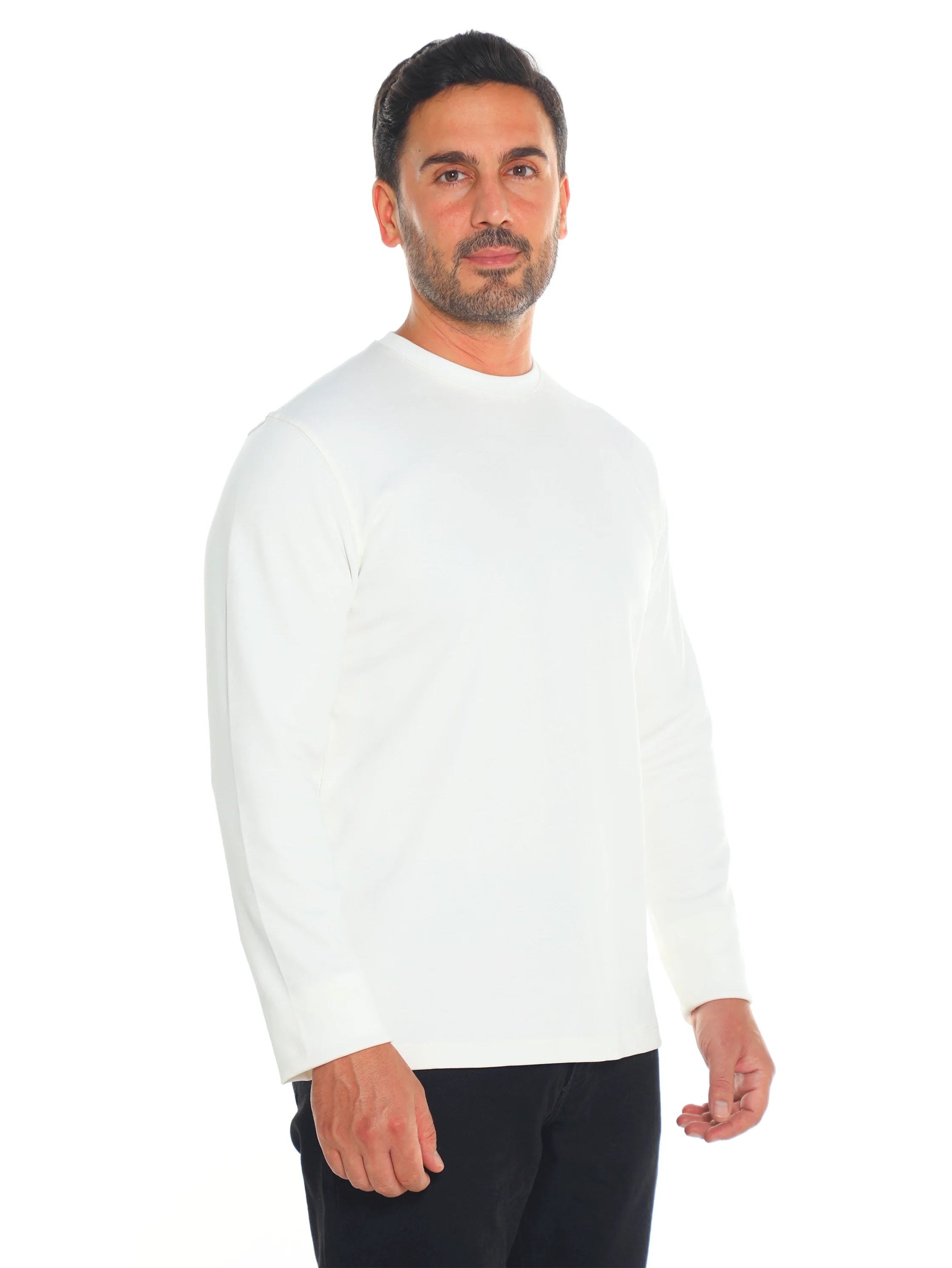 Frappoli Off white Long Sleeve Basic Round Neck T-shirt