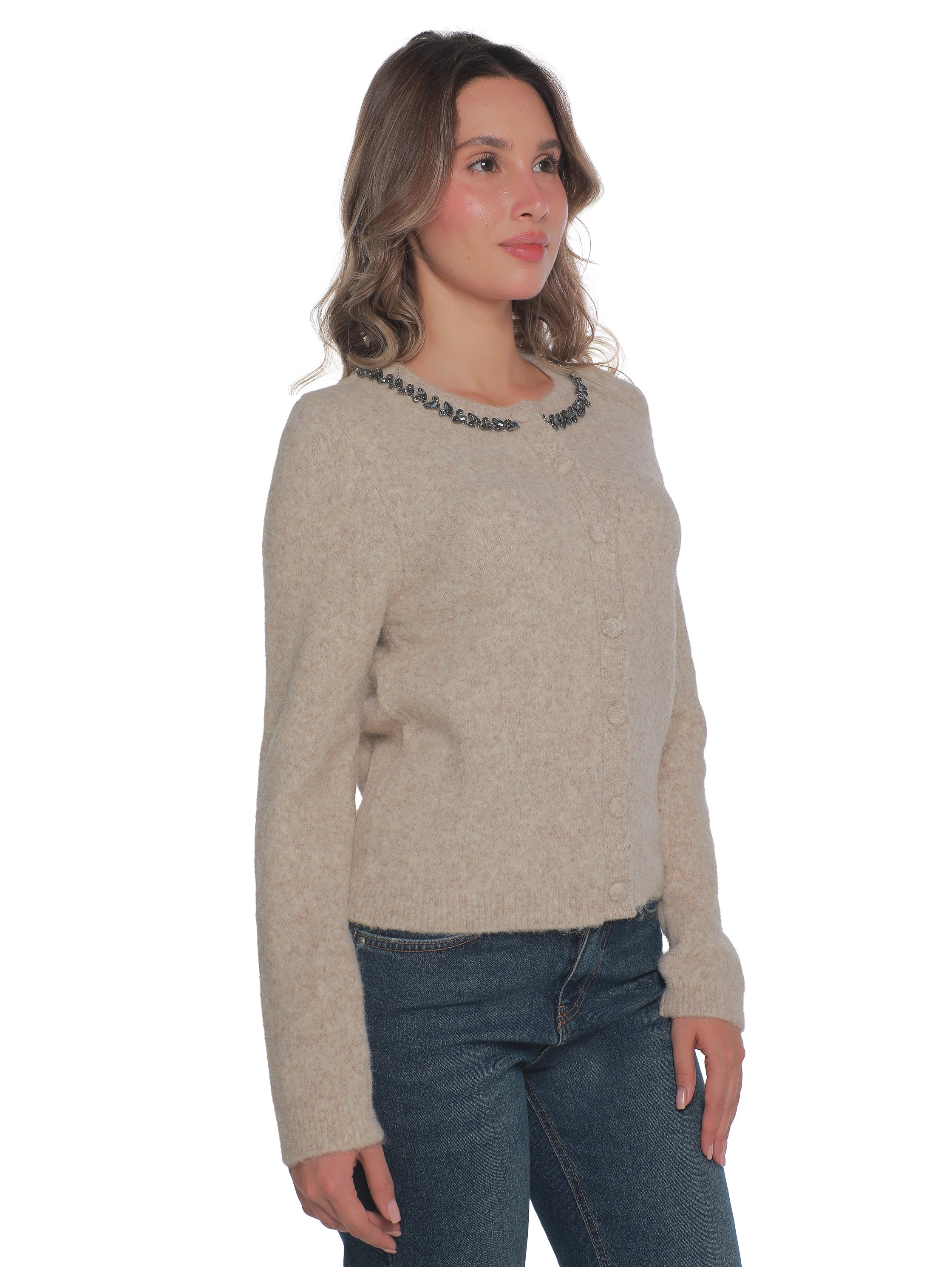 Beige Pullover With Collar Design