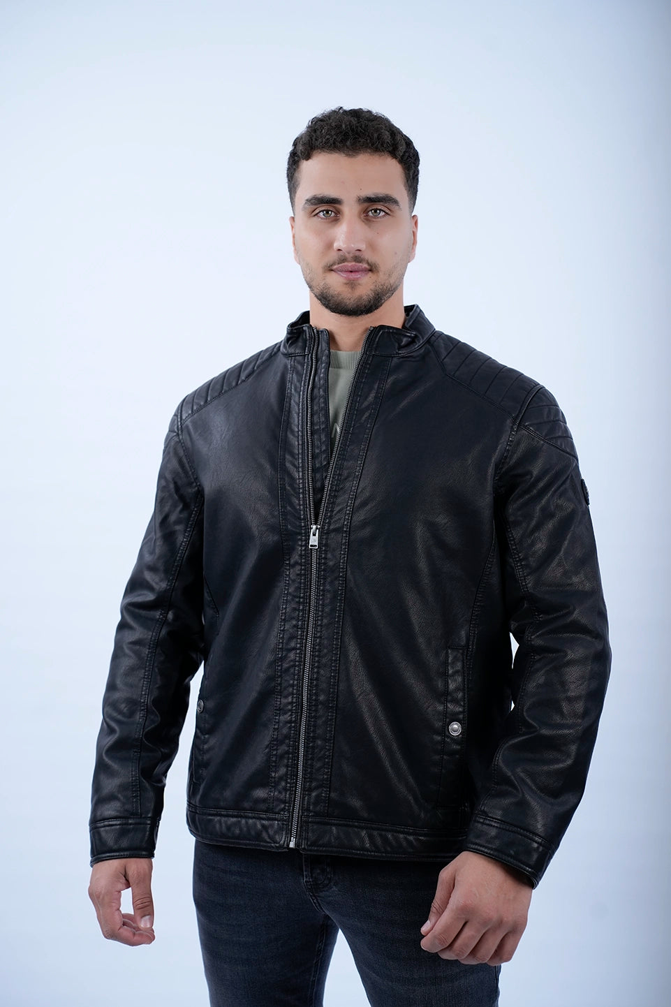 Faux Leather Biker Black Jacket