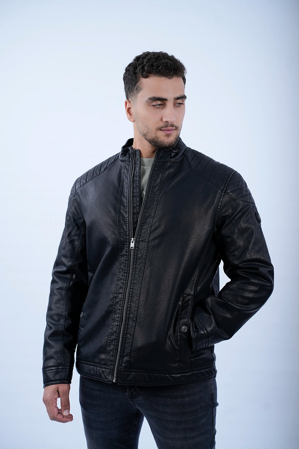 Faux Leather Biker Black Jacket