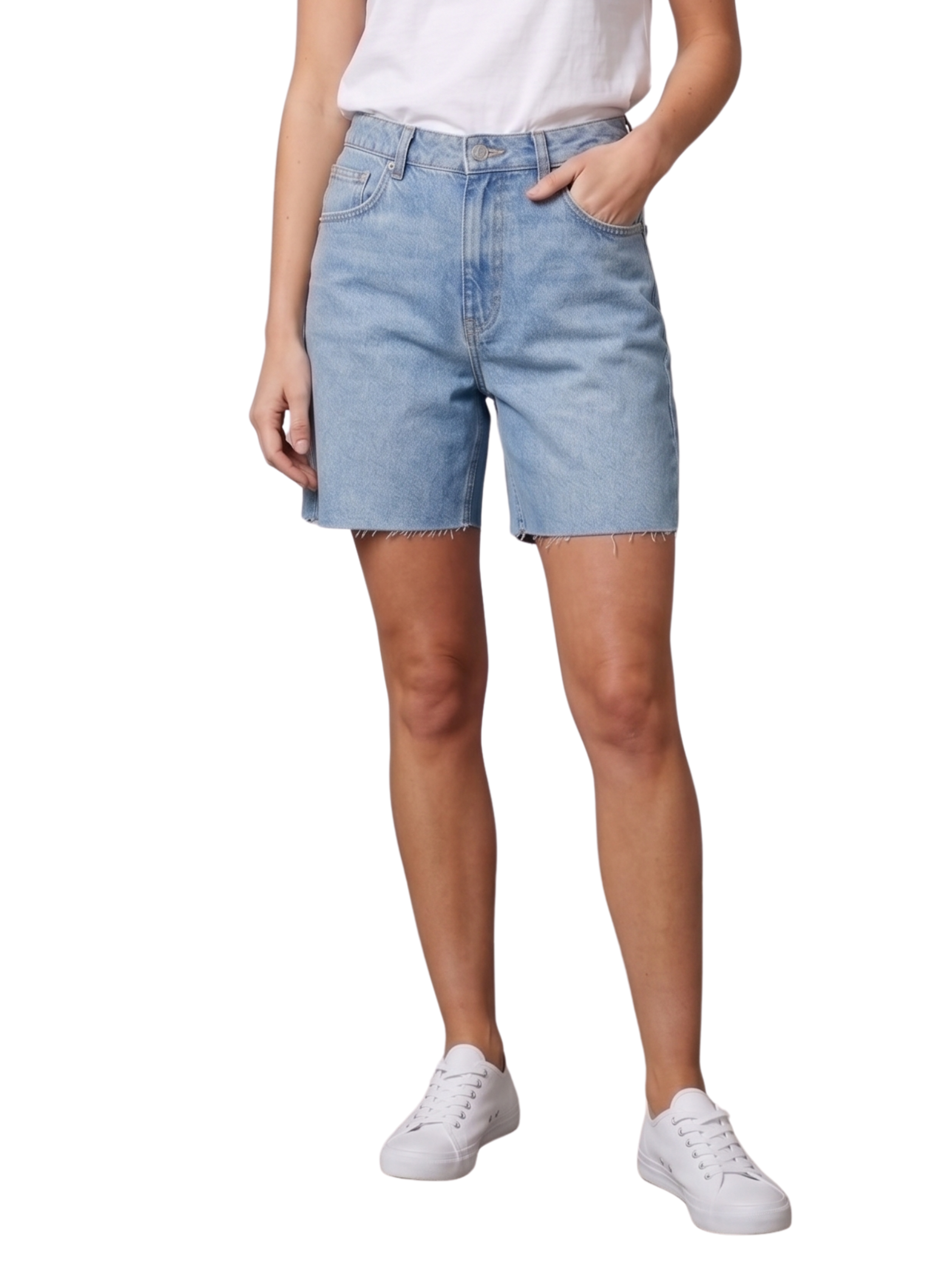 Blue High Waist Denim Short With 5 Pockets Design