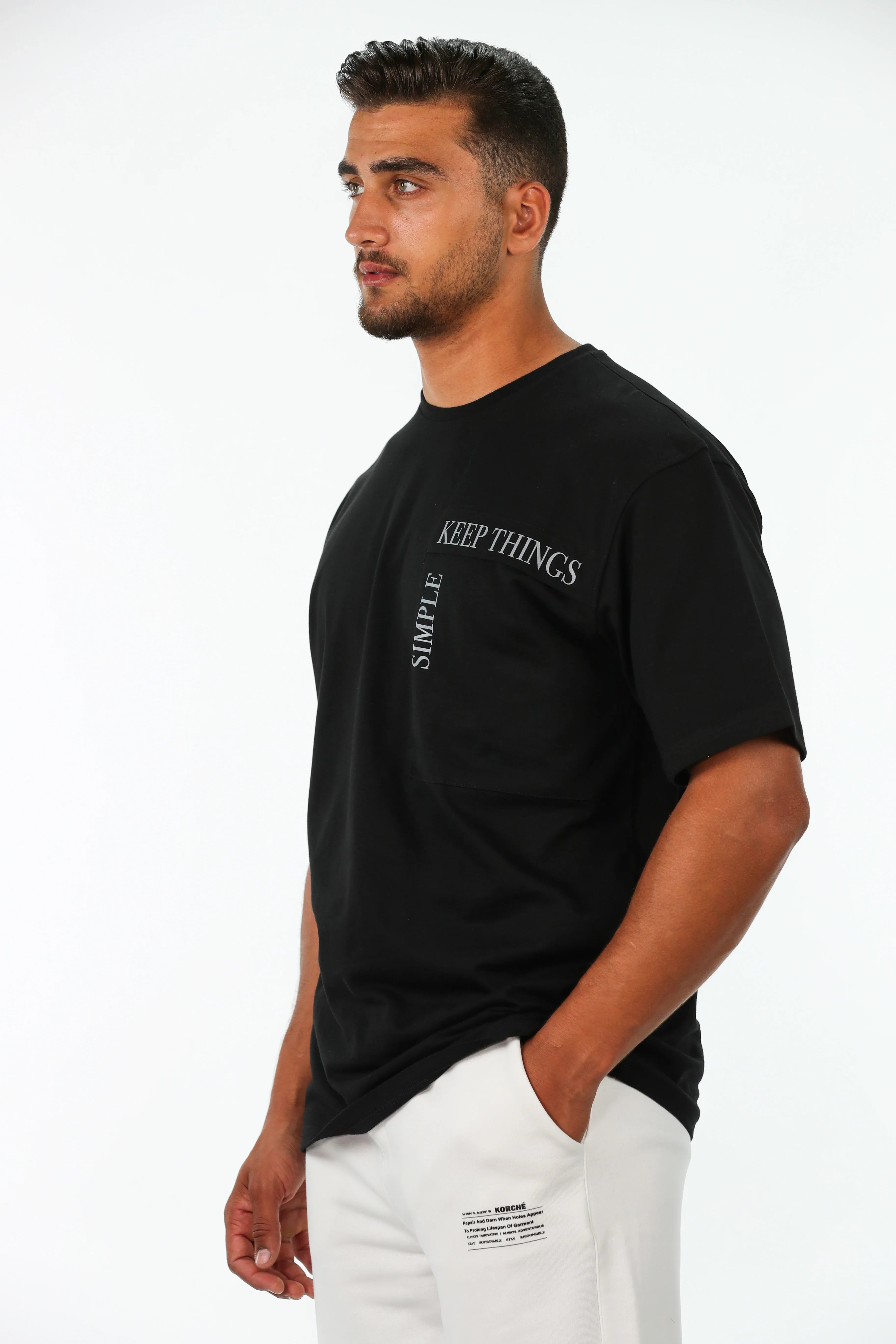 Oversized Black T-Shirt With Pocket Design