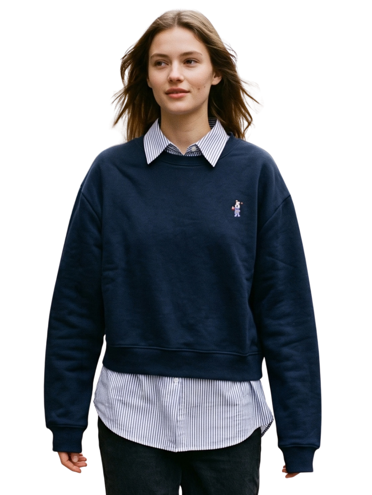 Navy Cropped Crewneck Pullover