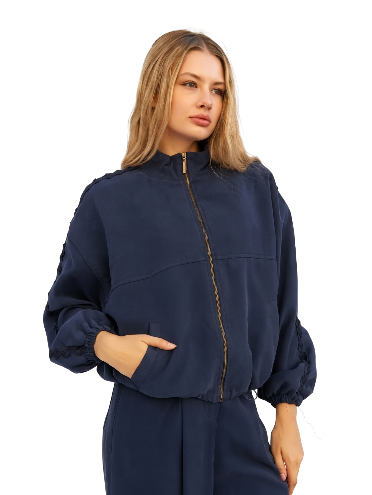 Navy Relaxed-Fit Lightweight Zip Jacket