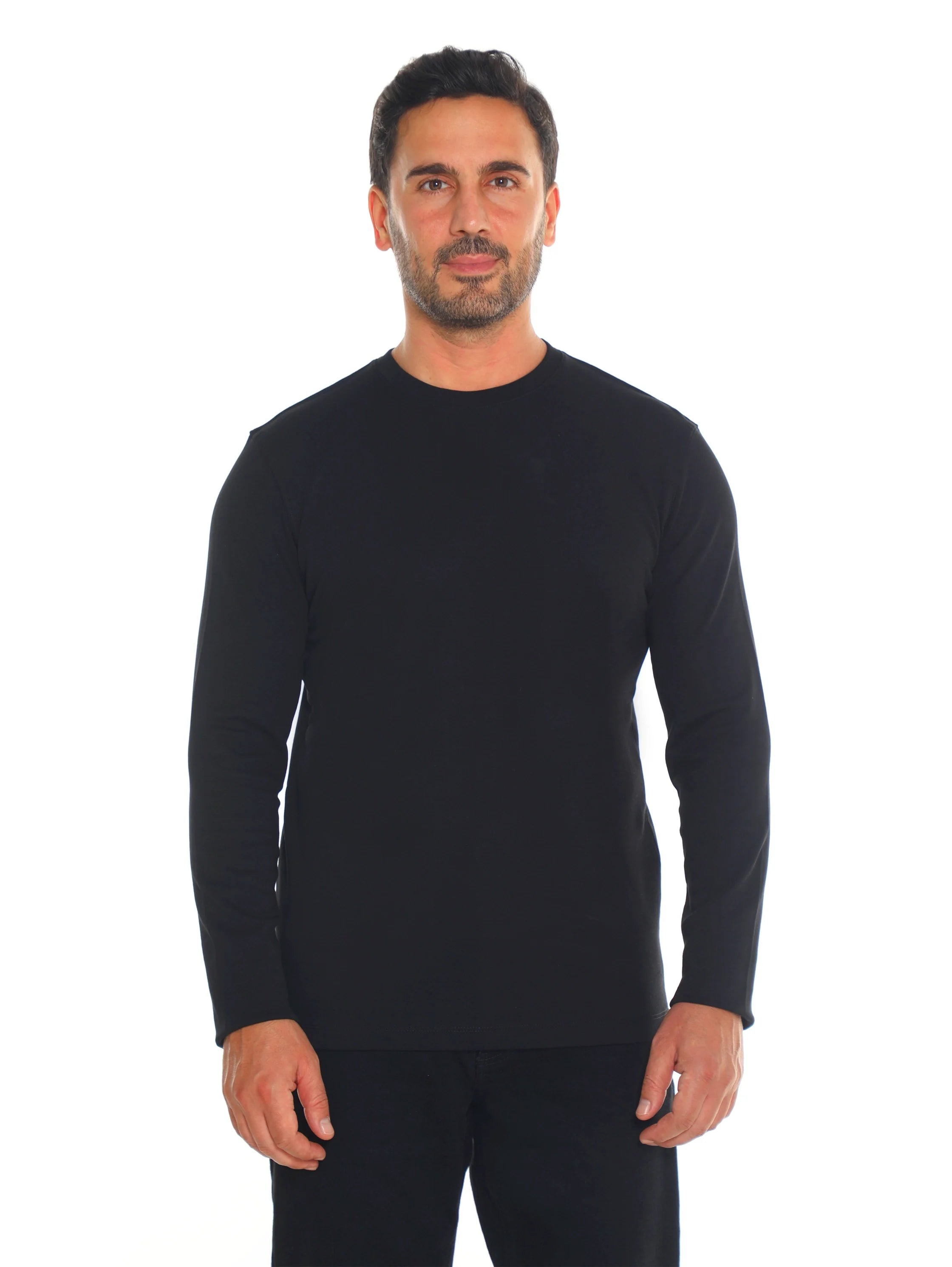 Frappoli Black Long Sleeve Basic Round Neck T-shirt