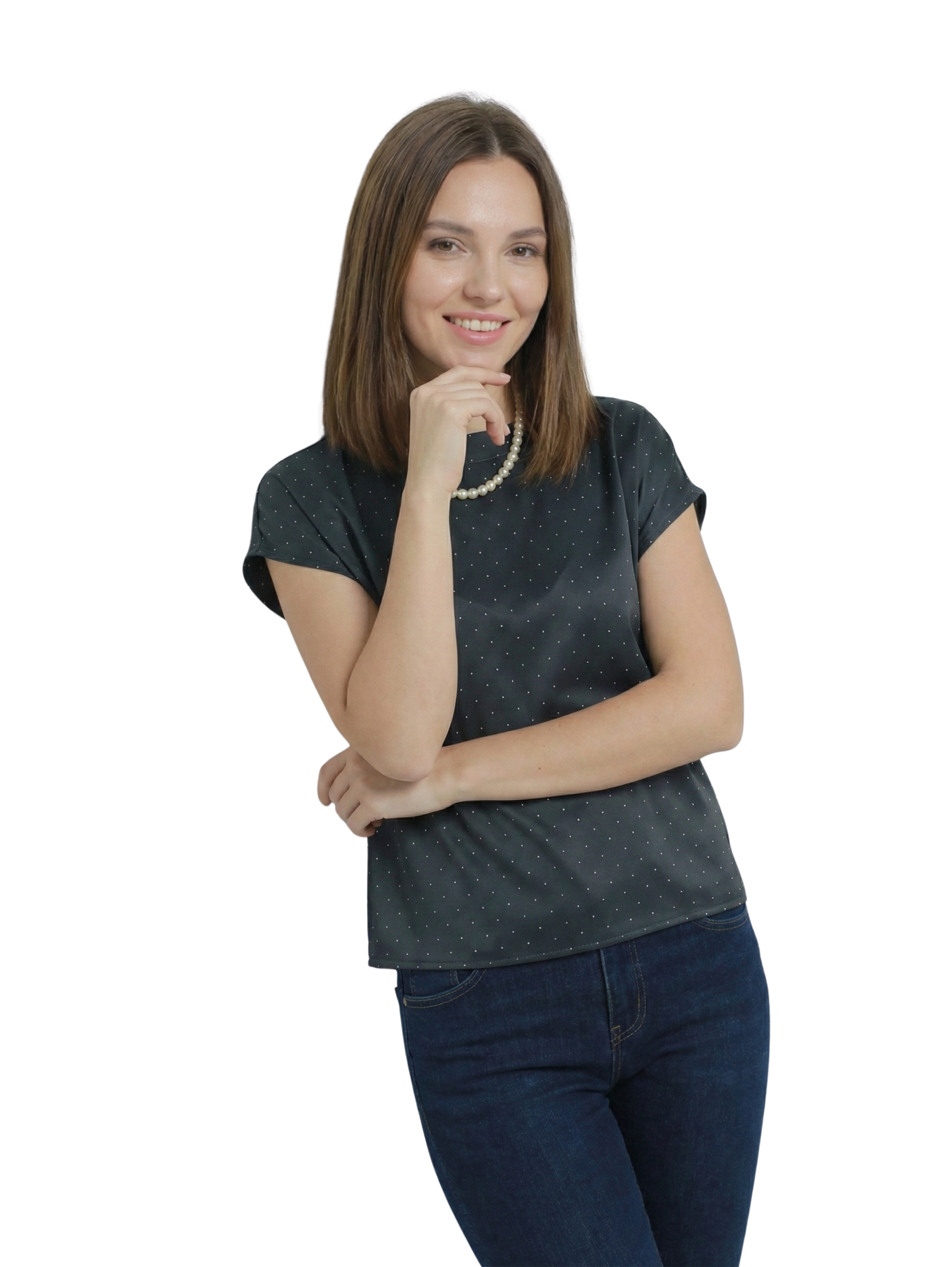 Black Cap Sleeve Top With Polka Dot Pattern