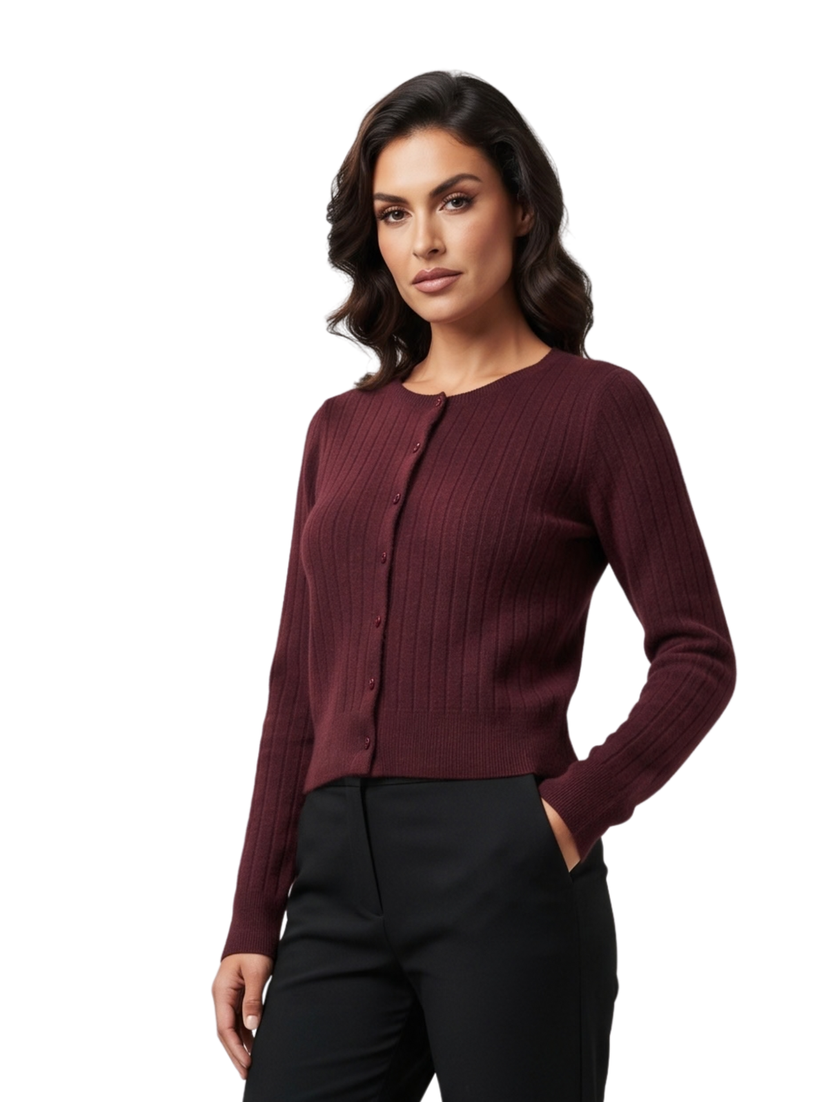 Brown Crew Neckline Pullover With Button To Close