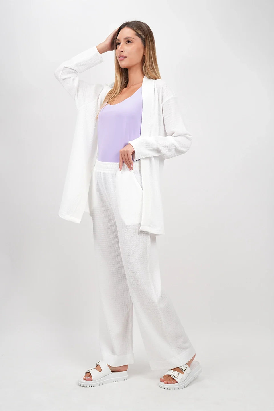 Long Sleeved White Linen Set