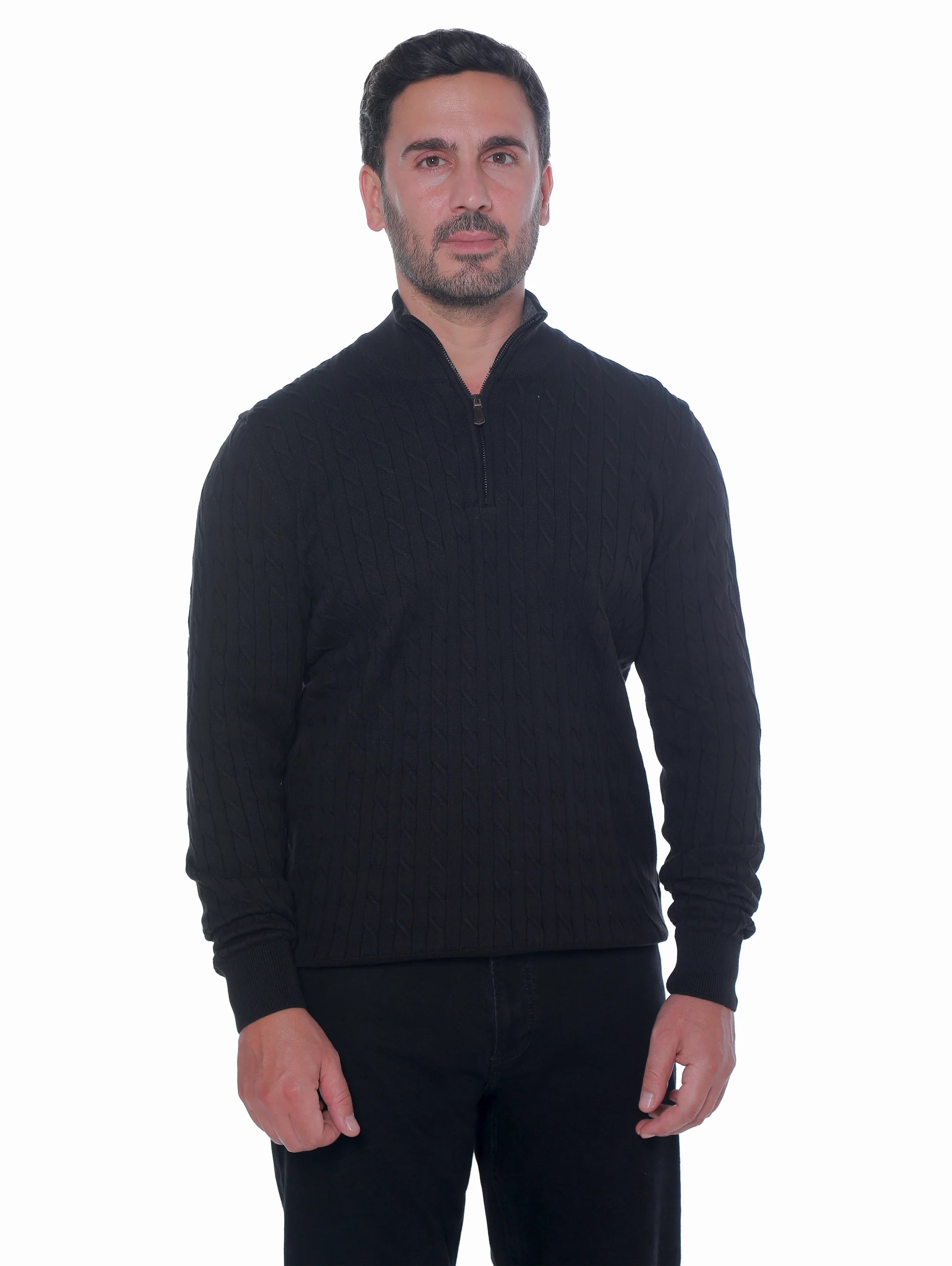 Long Sleeve Black Pullover With Stand Up Mock Neck