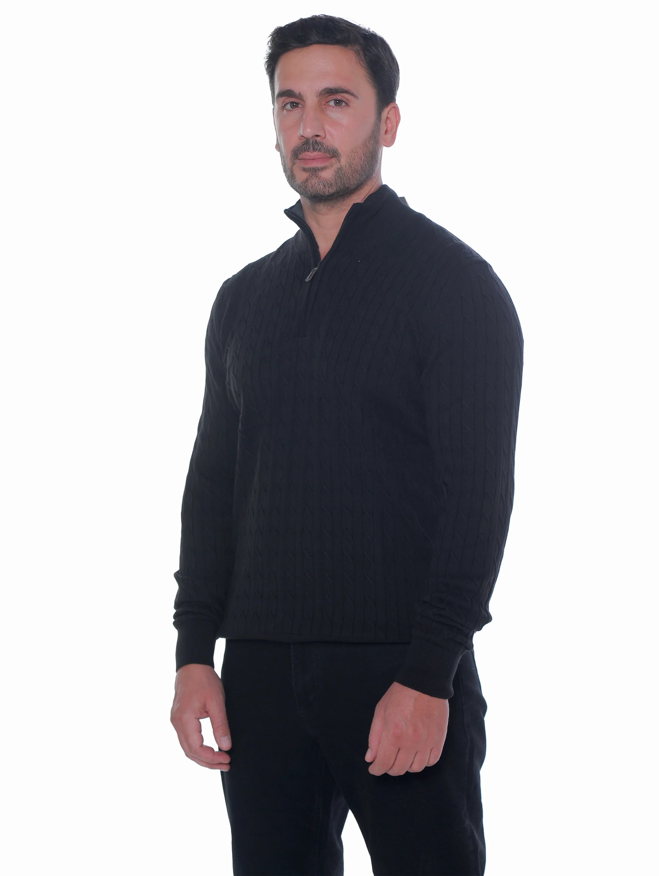 Long Sleeve Black Pullover With Stand Up Mock Neck