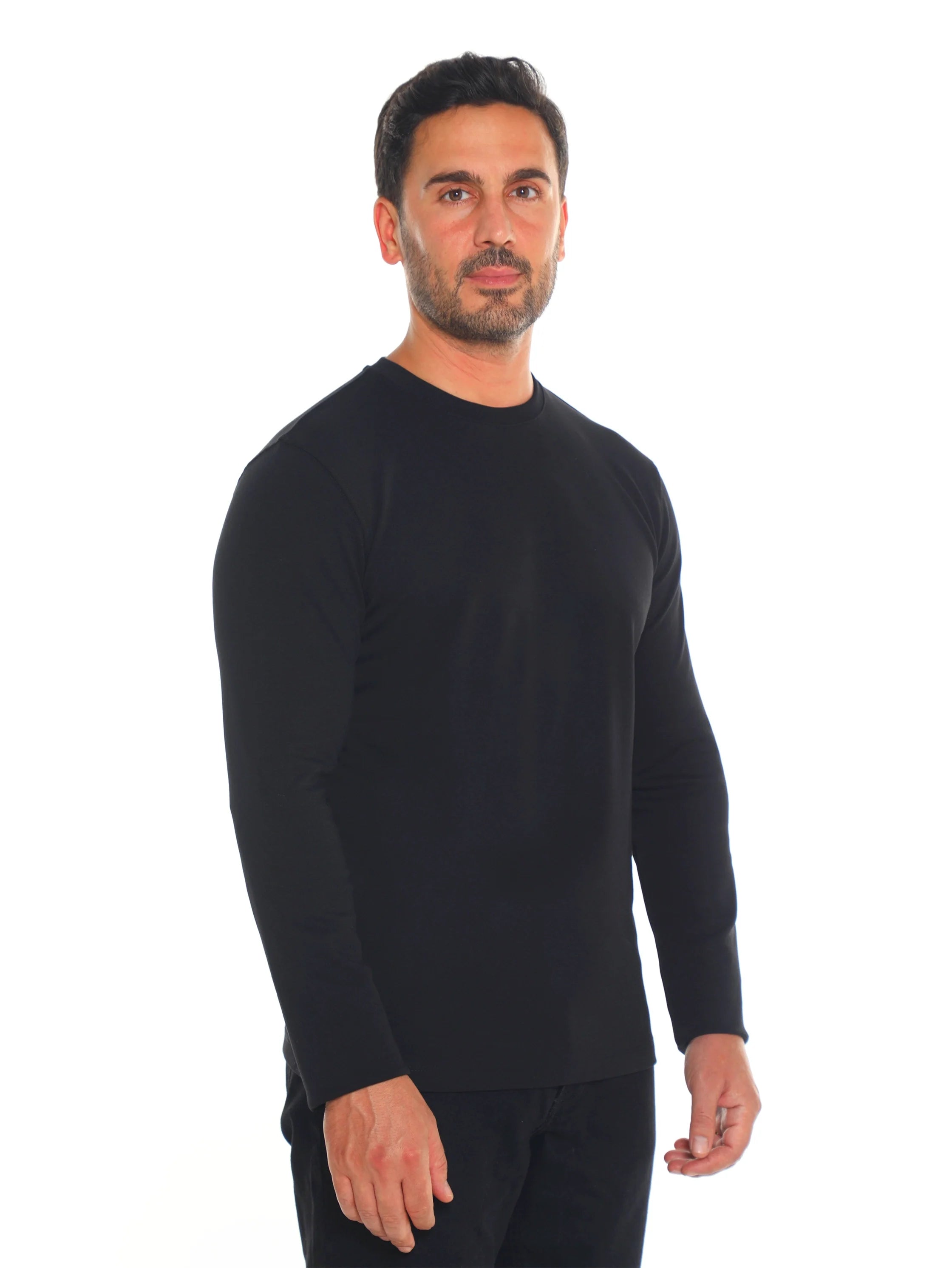 Frappoli Black Long Sleeve Basic Round Neck T-shirt