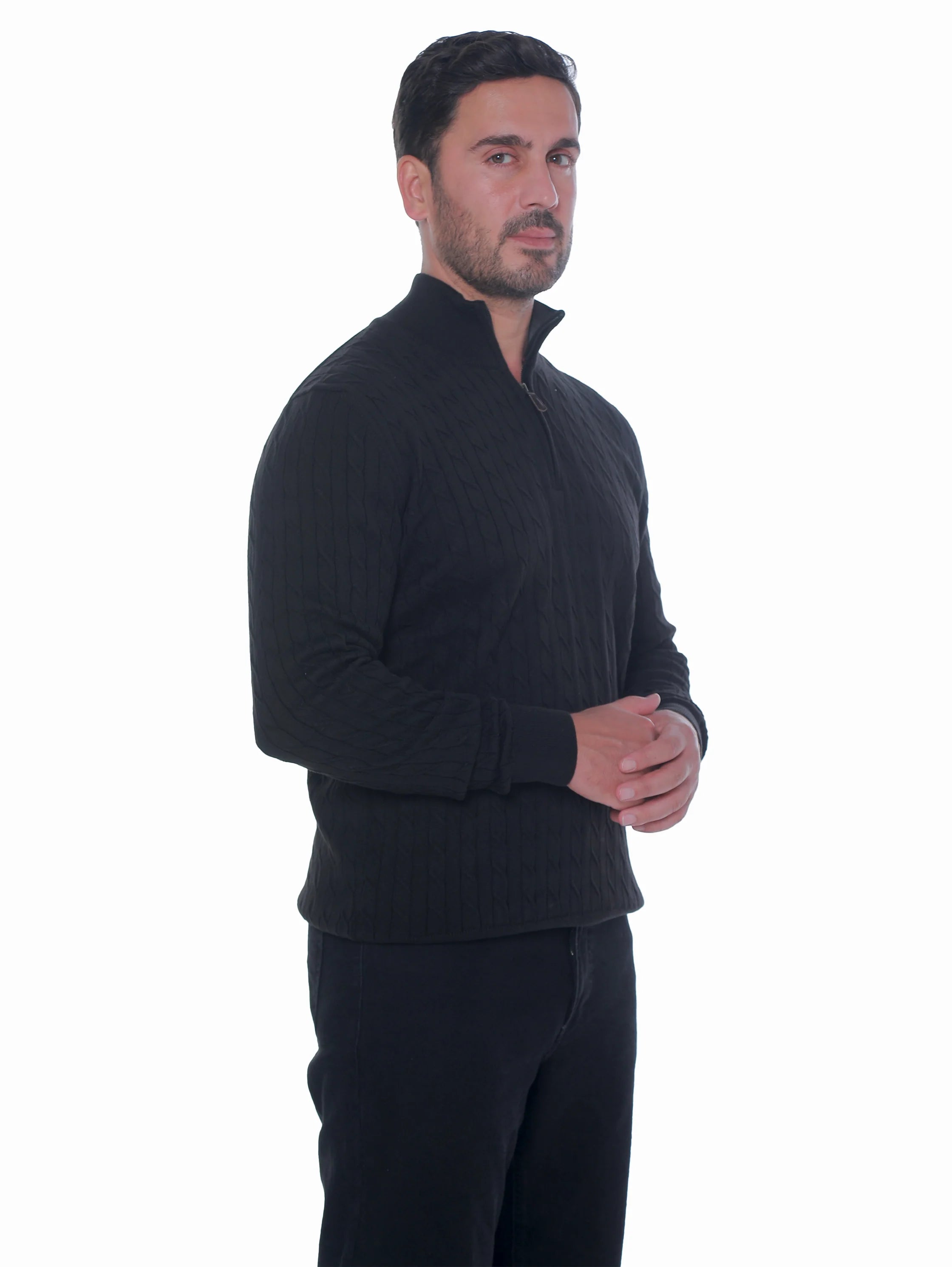 Long Sleeve Black Pullover With Stand Up Mock Neck